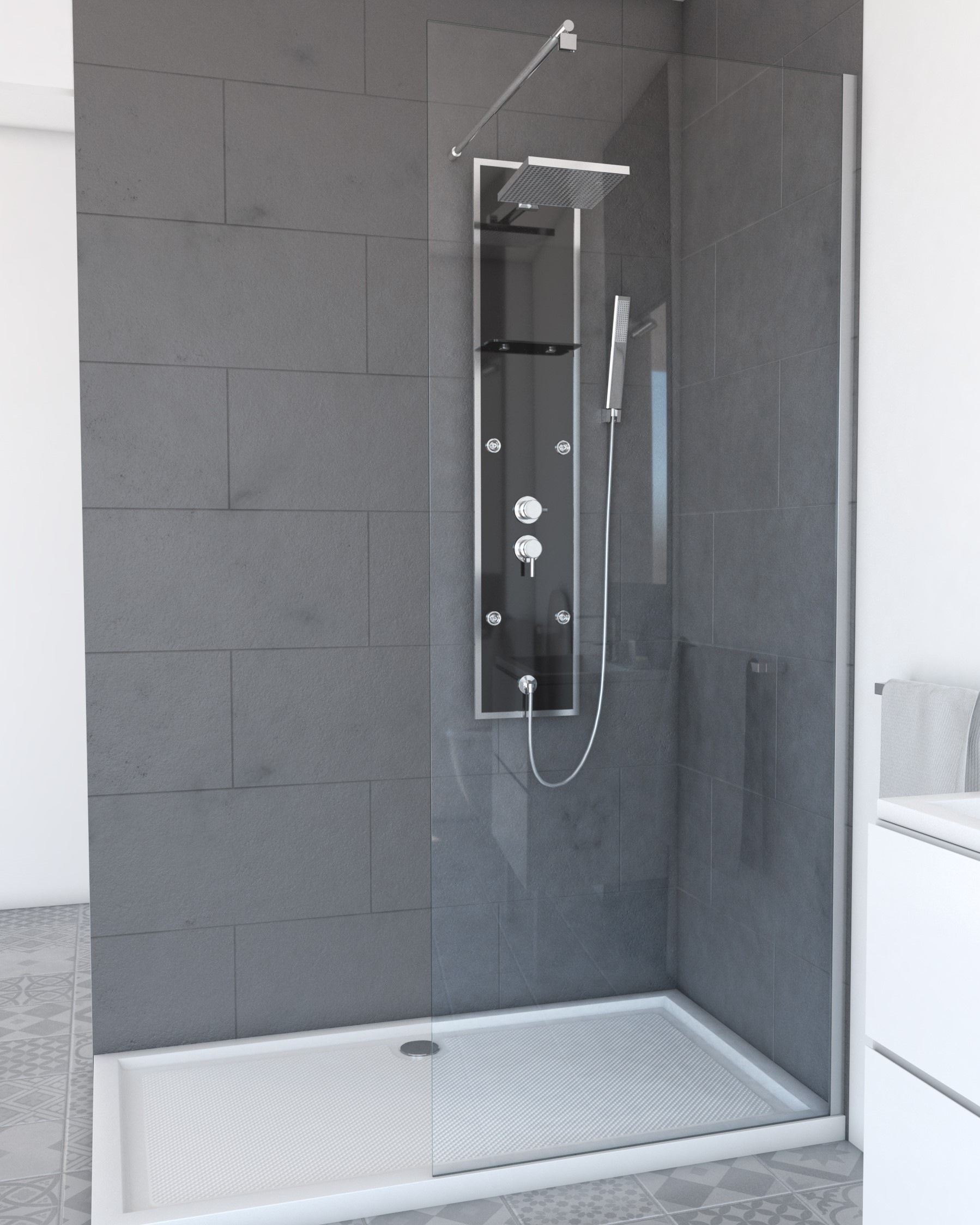 Marwell Walk-in-Dusche "PLANO", verchromte Aluminiumprofile