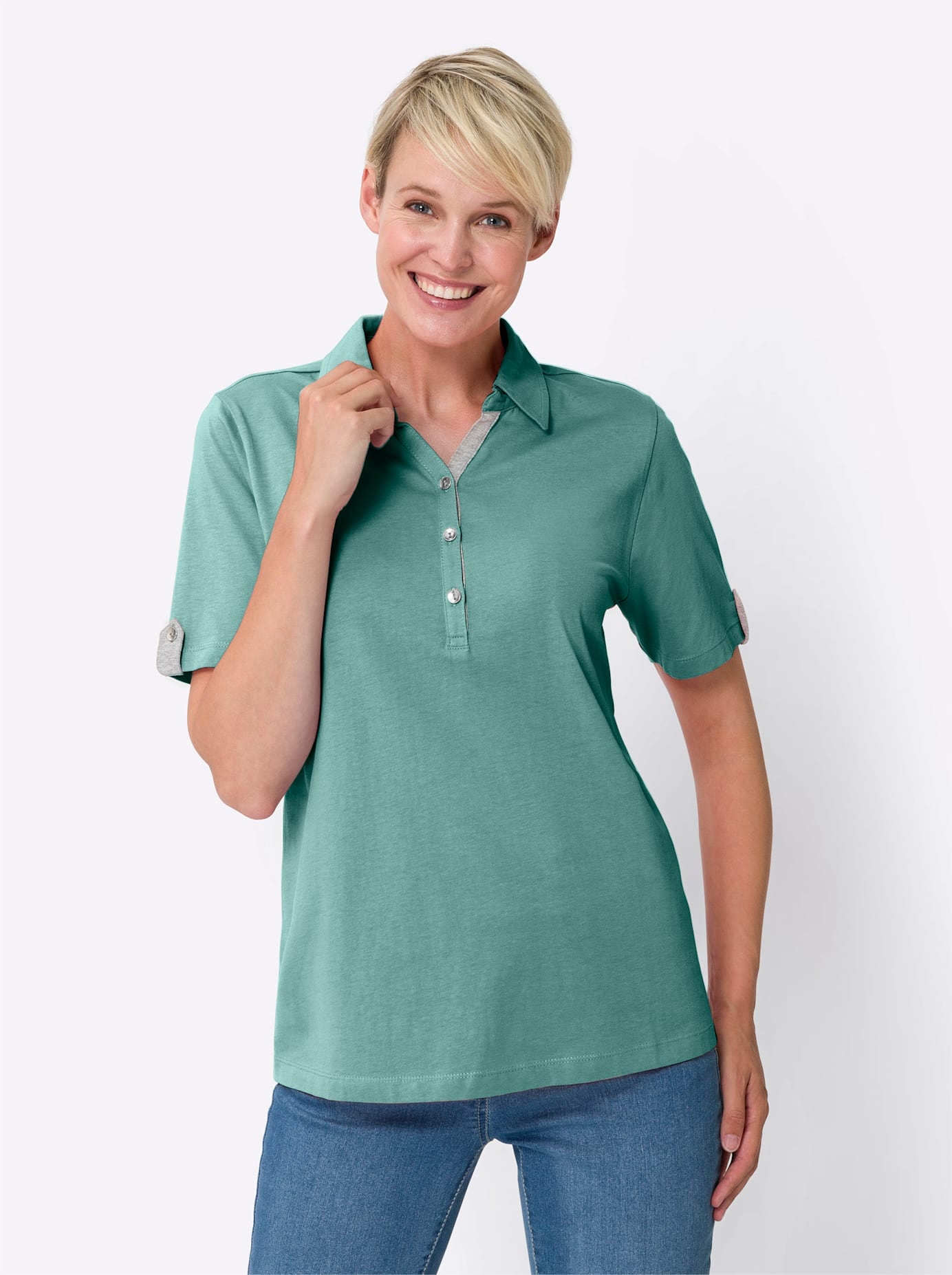Poloshirt CLASSIC BASICS "Poloshirt", Damen, Gr. 50, grün (salbei), 100% Baumwolle, unifarben, Shirts