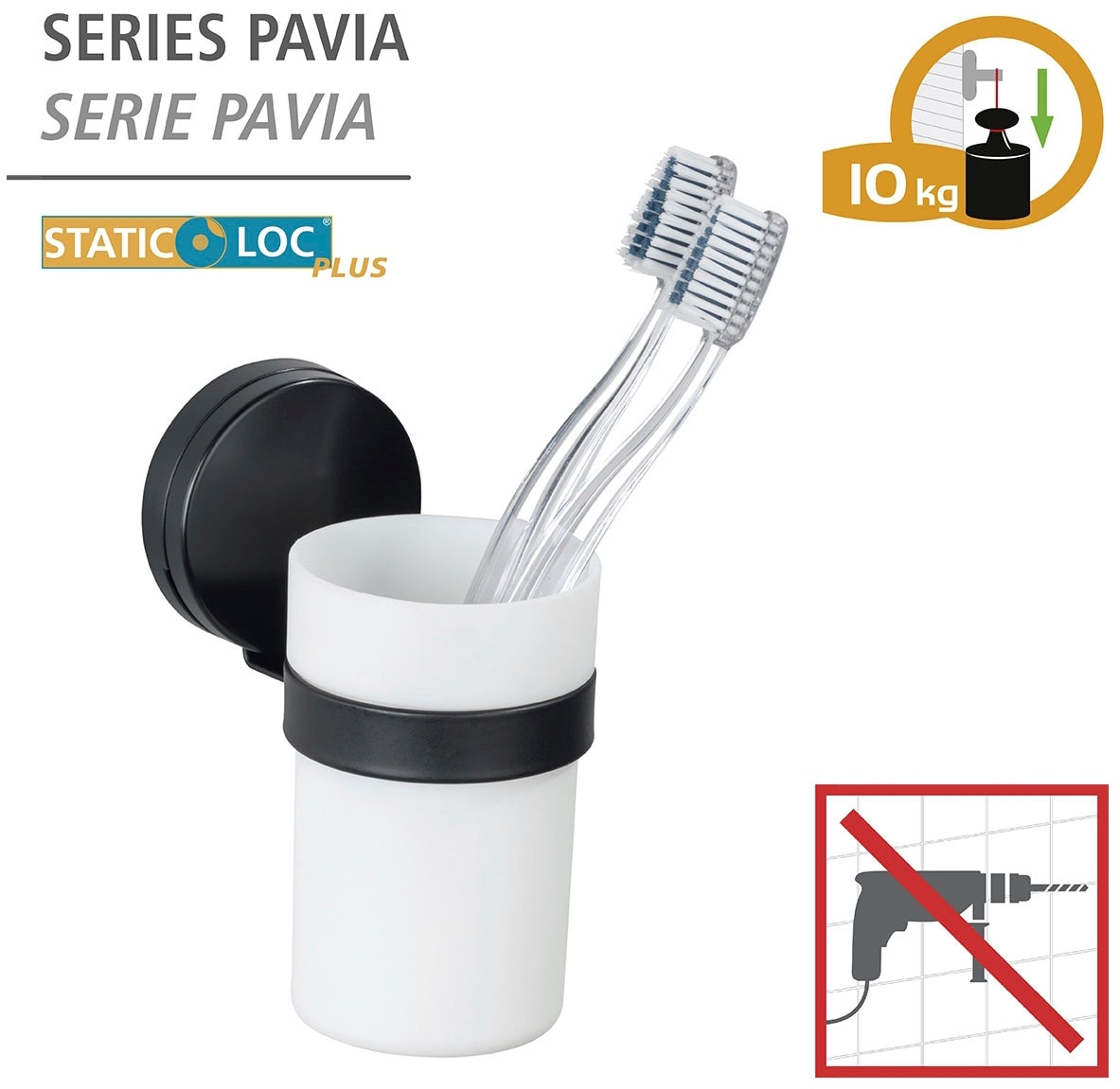 WENKO Zahnputzbecher »Static-Loc® Plus Pavia«, Befestigen ohne Bohren