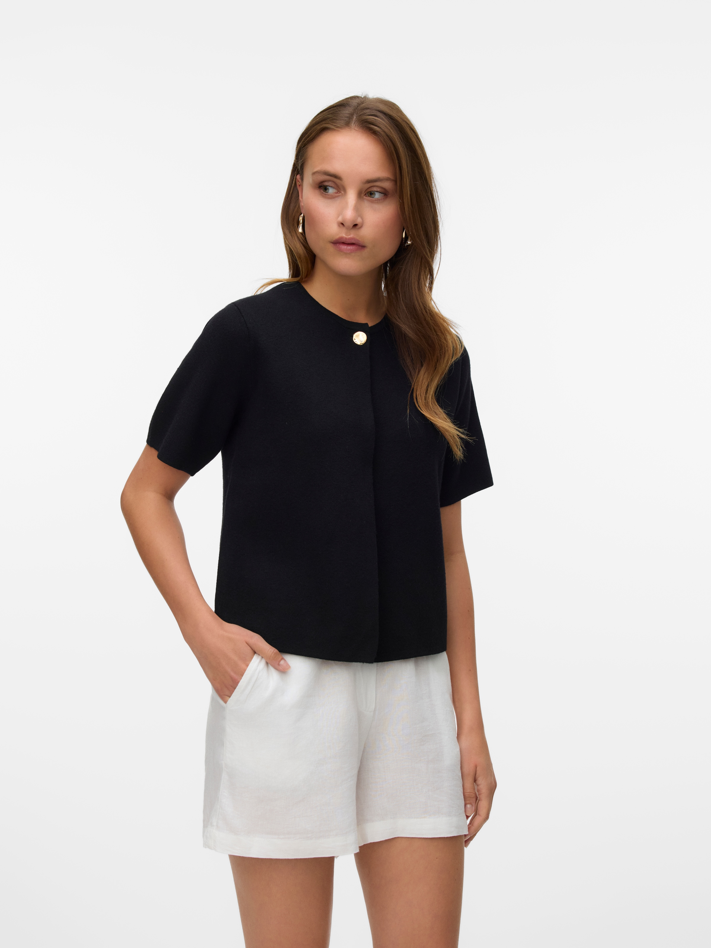 Vero Moda Strickjacke "VMGOLD SS O-NECK ONE BUTTON CARDIGAN" günstig online kaufen