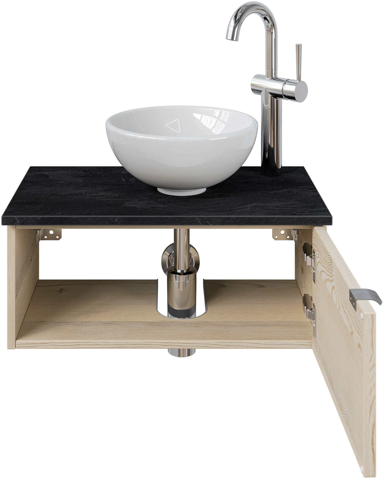 Saphir Waschtisch »Serie 6915 Waschschale mit Unterschrank für Gästebad, Gäste WC«, 61 cm mit Keramik-Aufsatzbecken, 1 Tür und 1 Fach