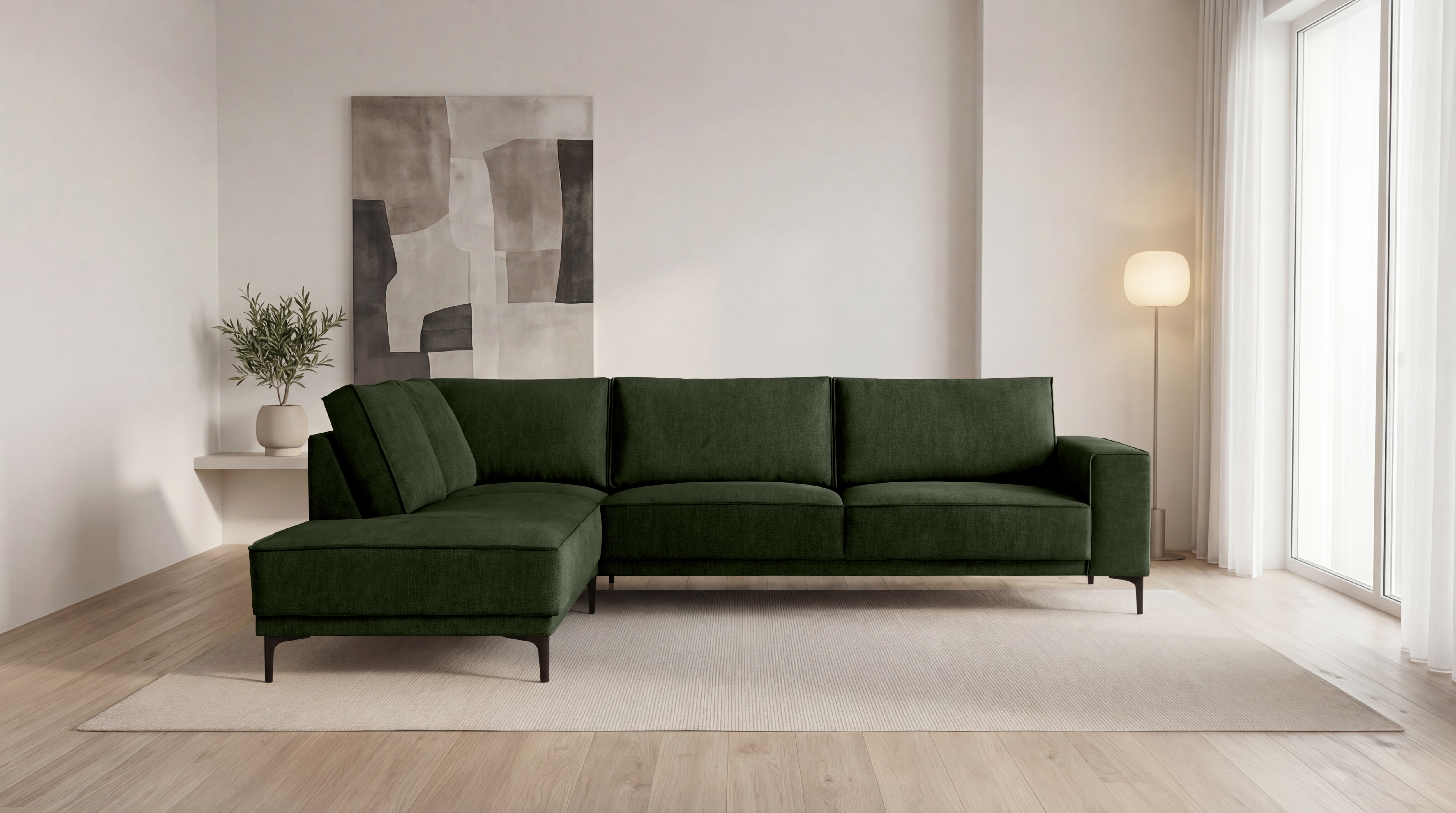 OTTO home Ecksofa "OLAND Bouclé L-Form, B: 289 cm, Skandi-Design" Struktur, Flachgewebe, Luxus-Microfaser, Boucle