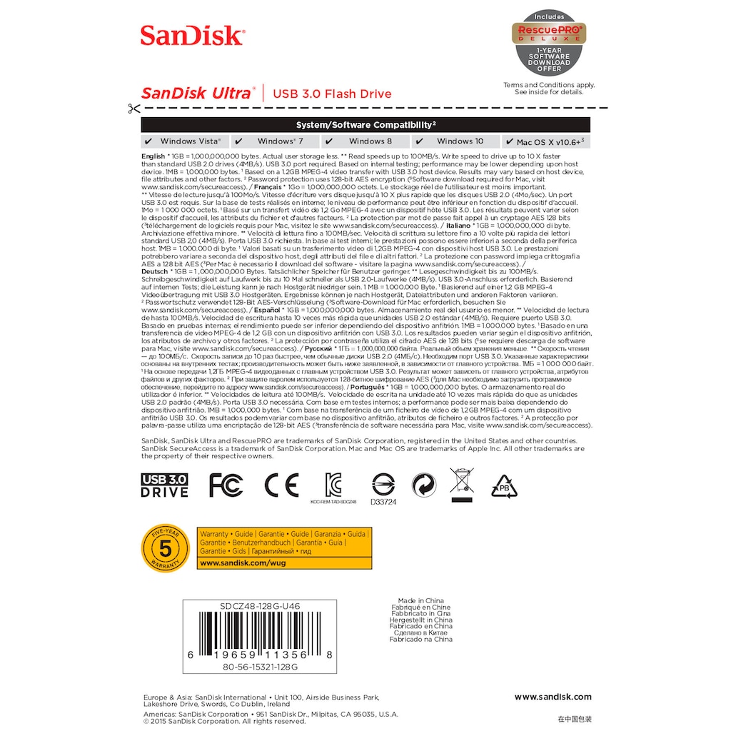 Sandisk USB-Stick »Ultra USB 3.0 128GB«, (USB 3.0 Lesegeschwindigkeit 130 MB/s)