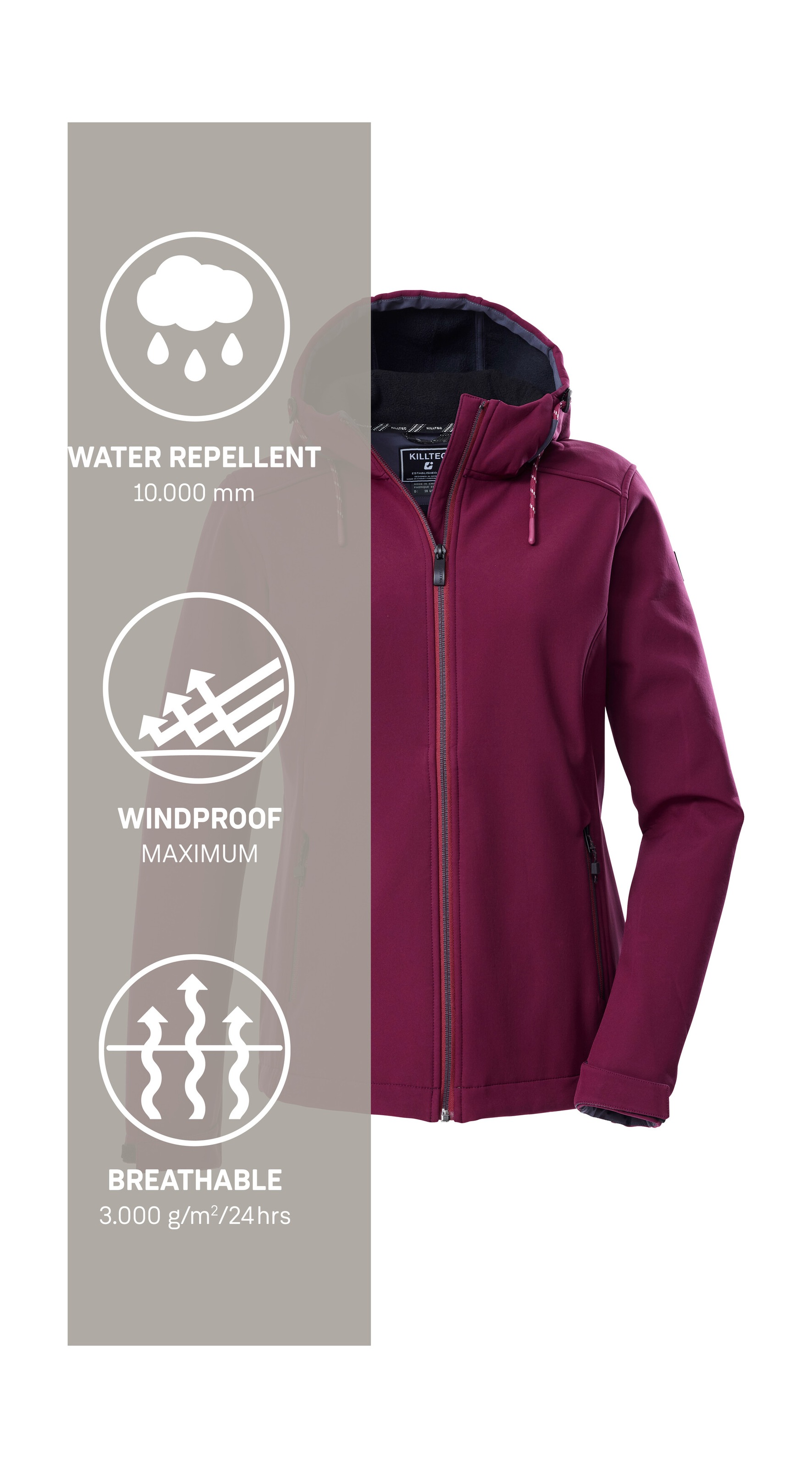 Killtec Softshelljacke »KOW 8 WMN SFTSHLL JCKT«, Damen Softshelljacke: wasser- und windabweisend, atmungsaktiv