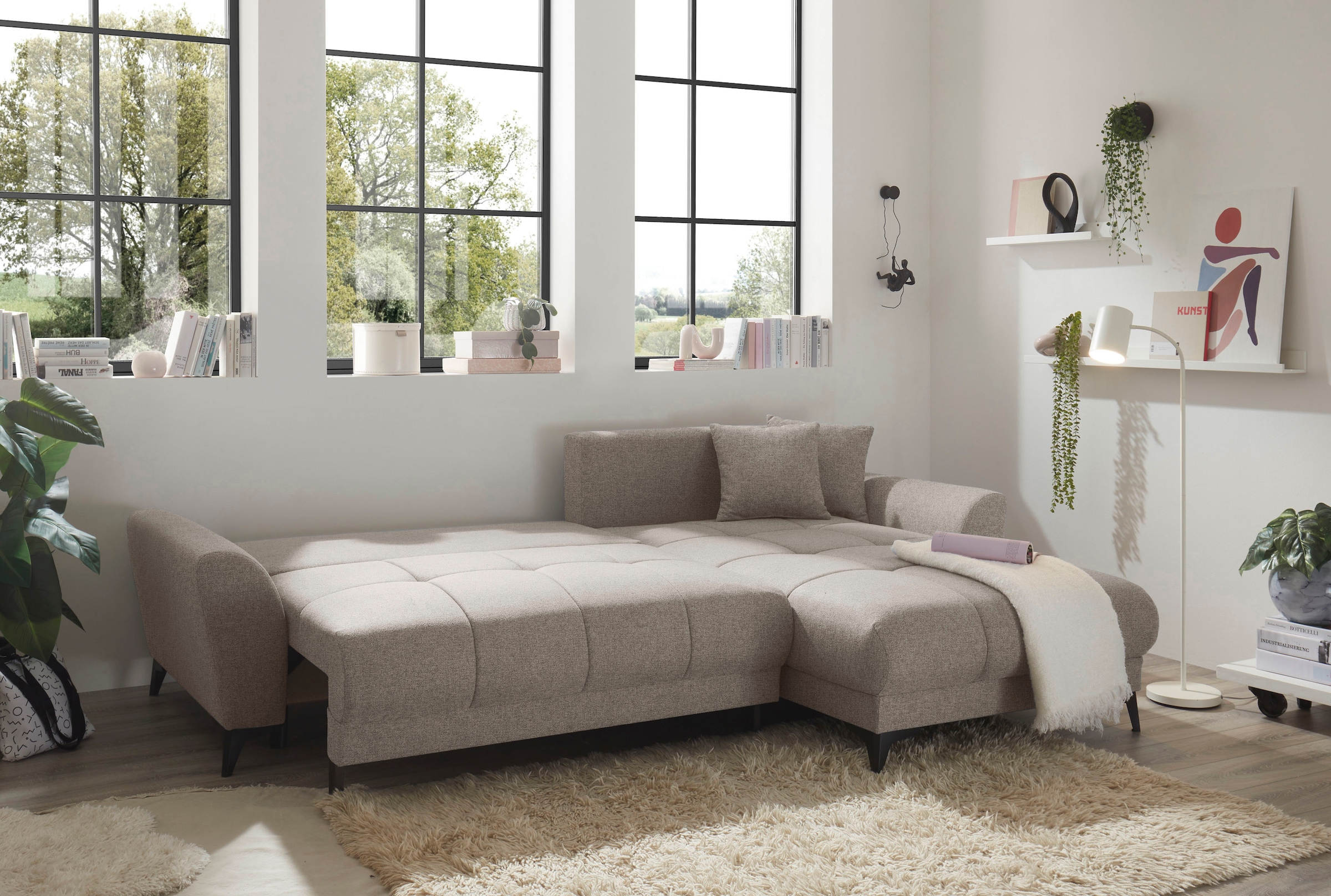 ED EXCITING DESIGN Ecksofa »Bern L-Form«, mit Bettfunktion, Bettkasten & 3 Zierkissen
