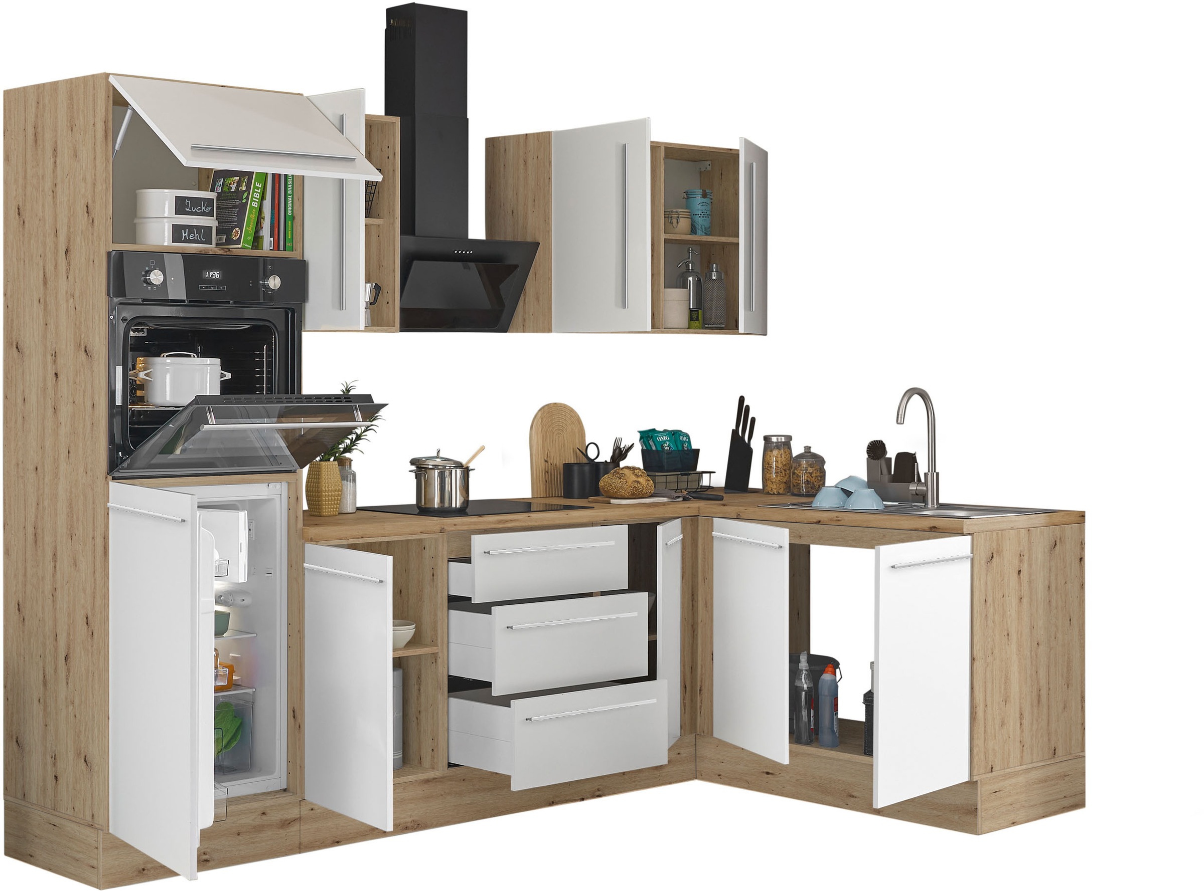 KOCHSTATION Winkelküche »Florida, Stellbreite 270x165 cm«, wahlweise mit E-Geräten, mit Softclose für Türen und Schubkästen