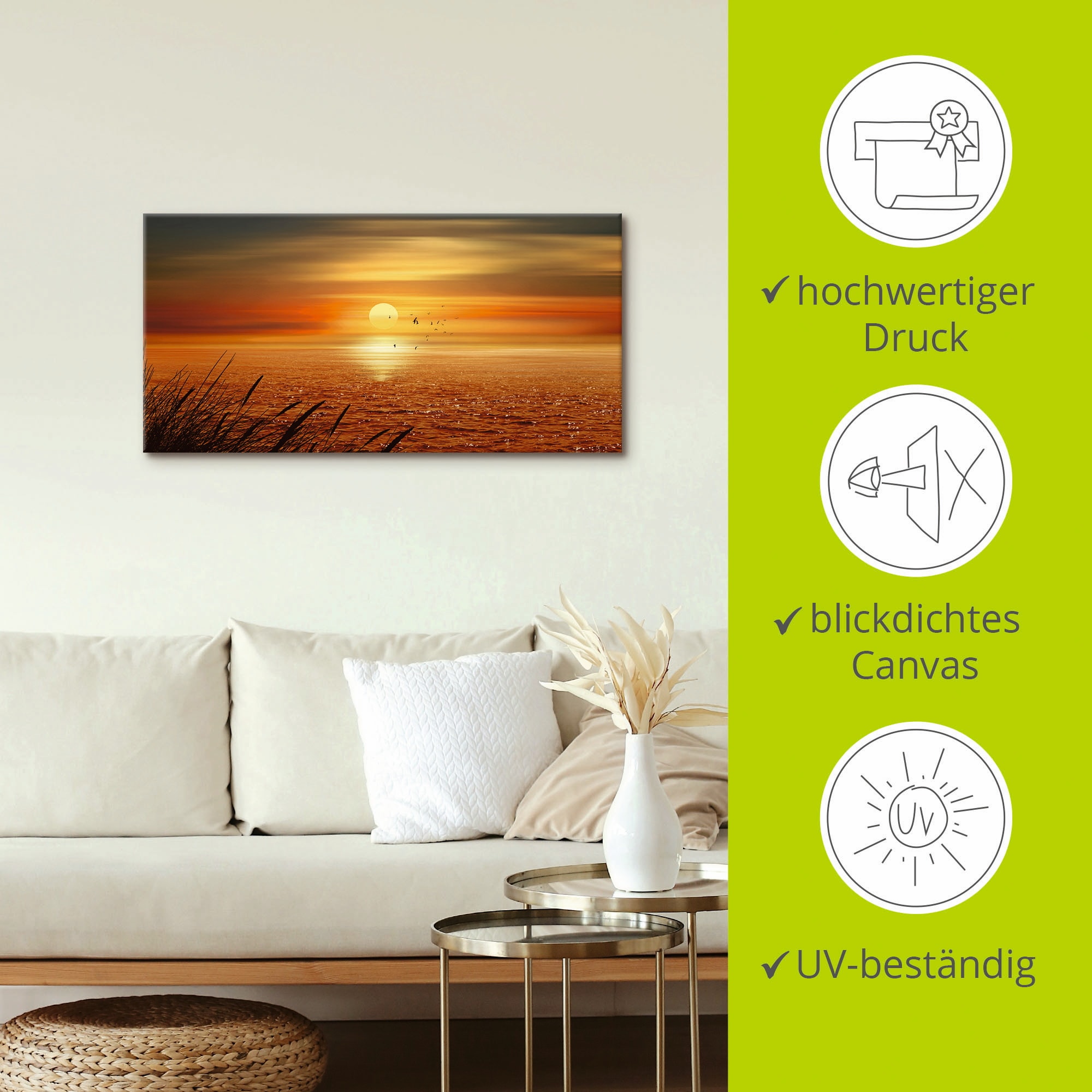 Artland Wandbild »Sonnenuntergang über dem Meer«, Sonnenaufgang & -untergang, (1 St.), als Leinwandbild, Poster, Wandaufkleber in verschied. Größen