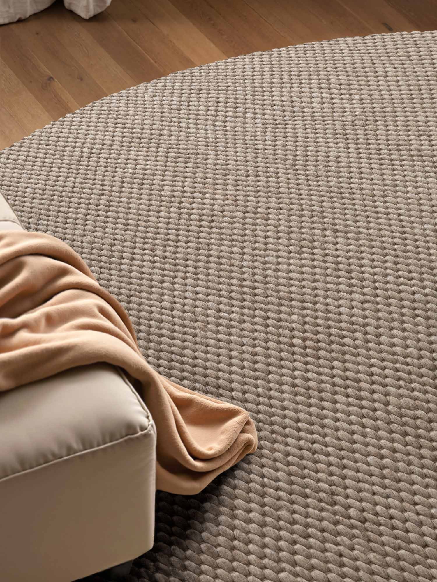 ELLE DECORATION »Beans« rund 10 mm Höhe Handweb Teppich Wolle, Rund, Perlenstruktur, Wohnzimmer, Schlafzimmer