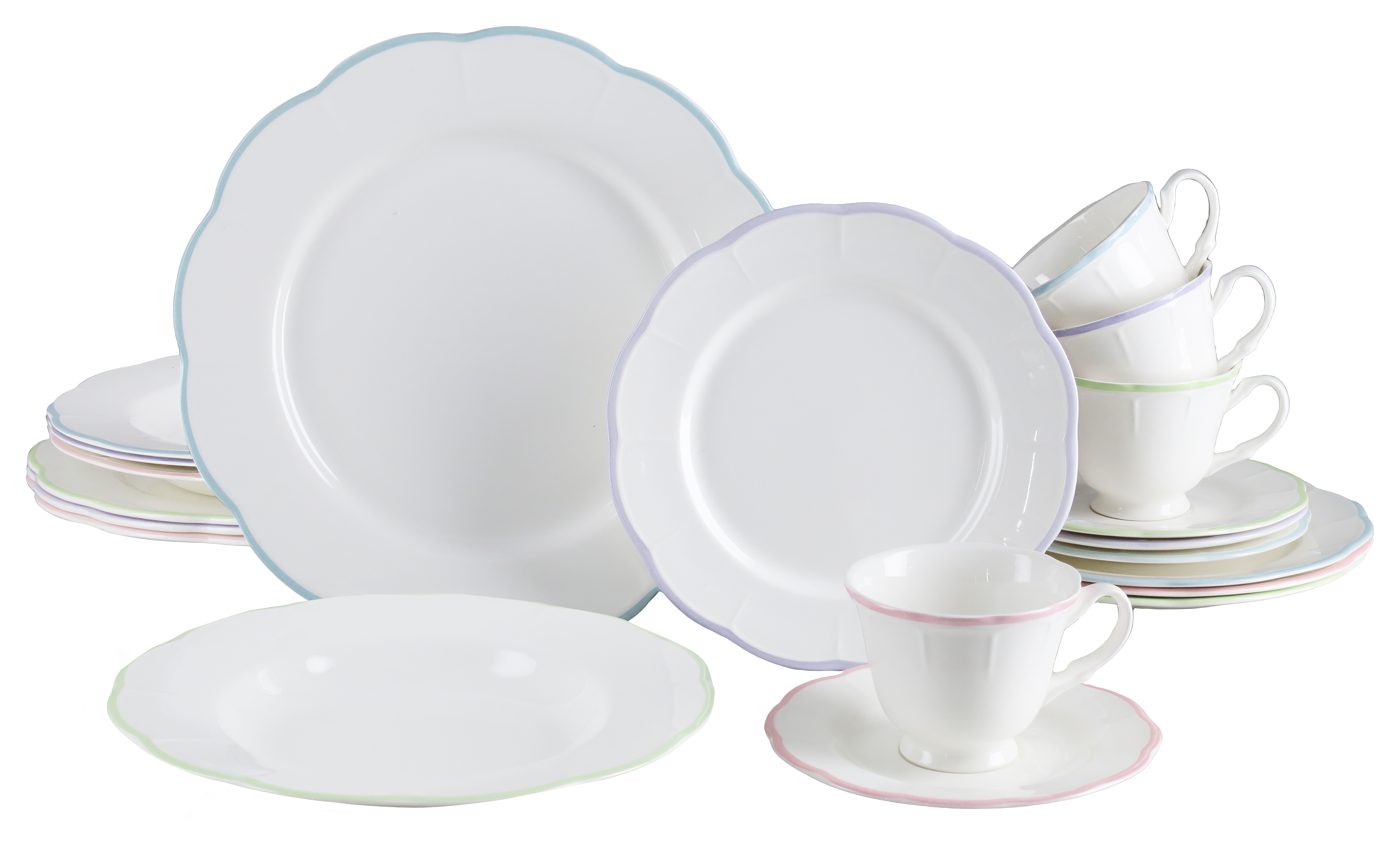 CreaTable Kombiservice "Florine Bunt, Service 20-tlg." Elegant, Klassische Form, Zart gewellte Ränder