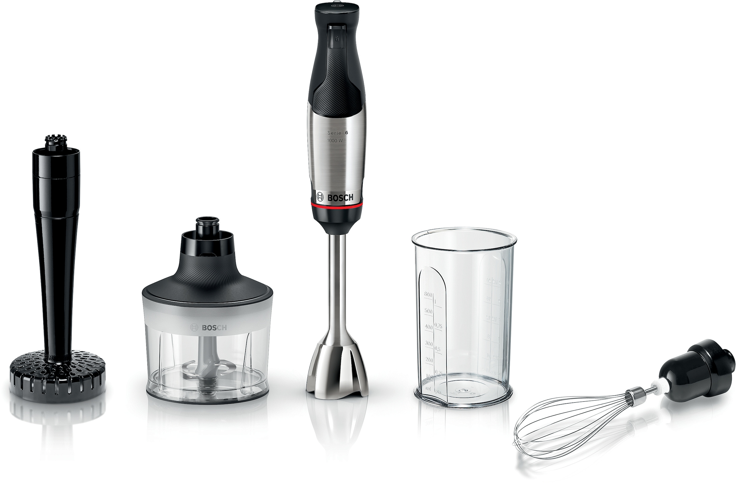 BOSCH Stabmixer "ErgoMaster Serie 6 MSM6M633, Zerkleinerer, Kartoffelstampfer, Edelst.", B:6cm H:39,5cm T:7,8cmstainless steel, Mixer, Schneebesen,