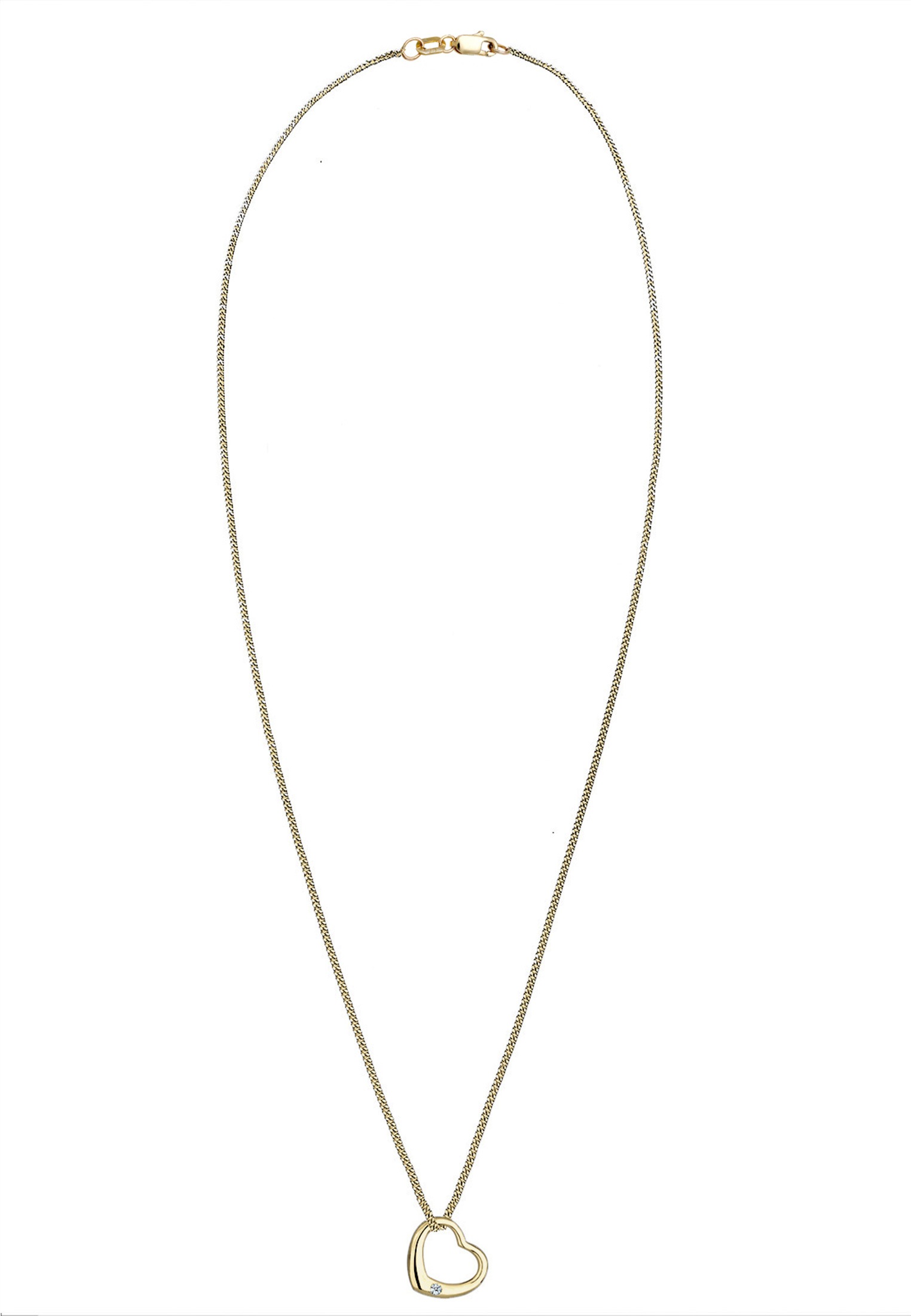 Elli DIAMONDS Silberkette »Halskette Herz Diamant Weiß Brillantschliff (0.03ct) 375 Gelbgold«