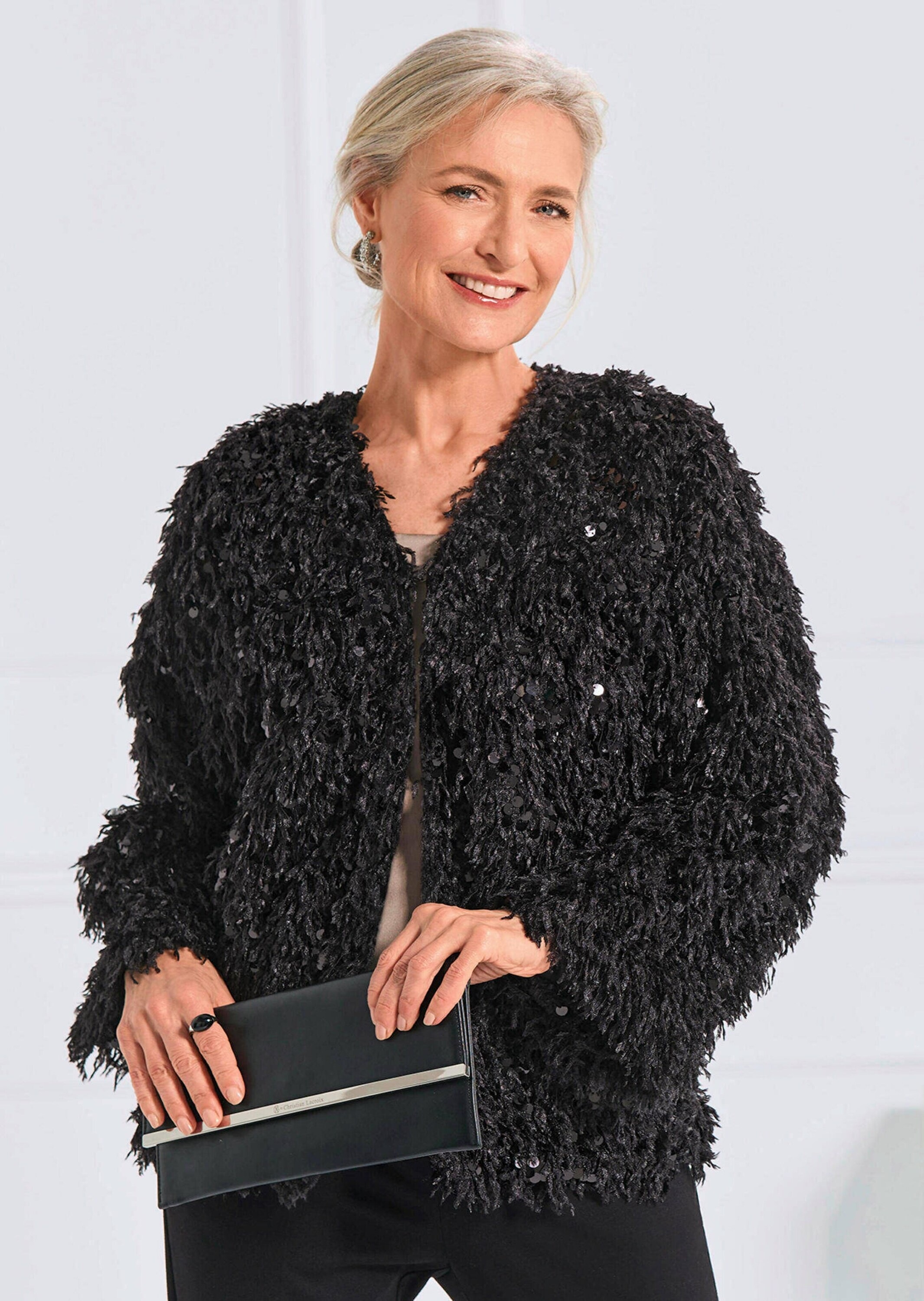 GOLDNER Kurzjacke »Jacke in Feder-Optik mit Pailletten«