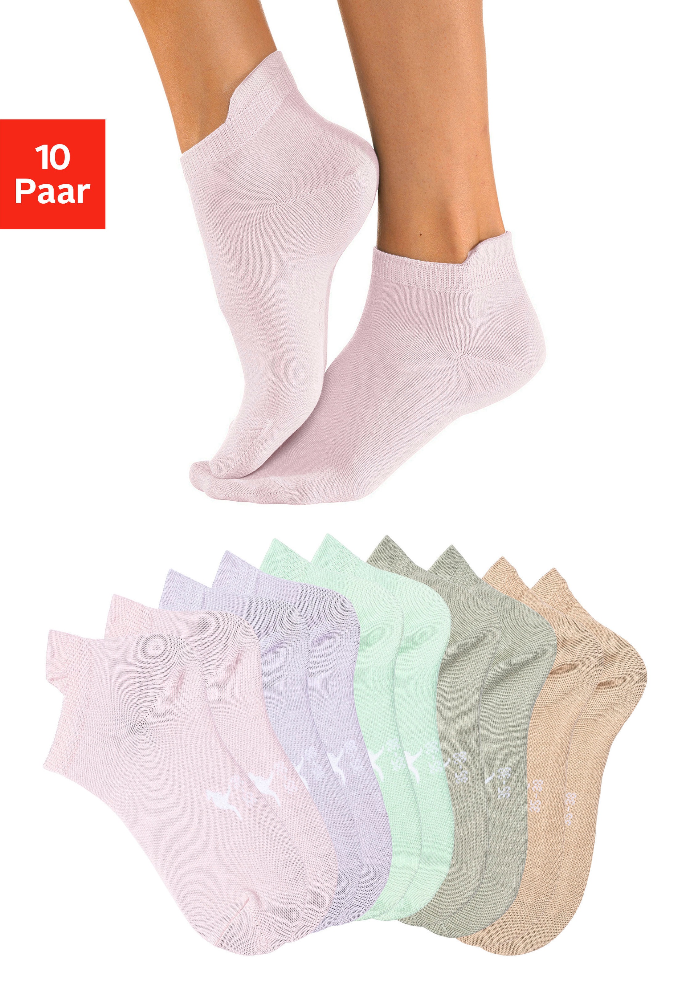KangaROOS Sneakersocken "Damen Sneaker Socken Kurze Socken Sportsocken Fitness Reisen Alltag" Packung, 10 Stk. tlg. mit erhöhtem Bündchen