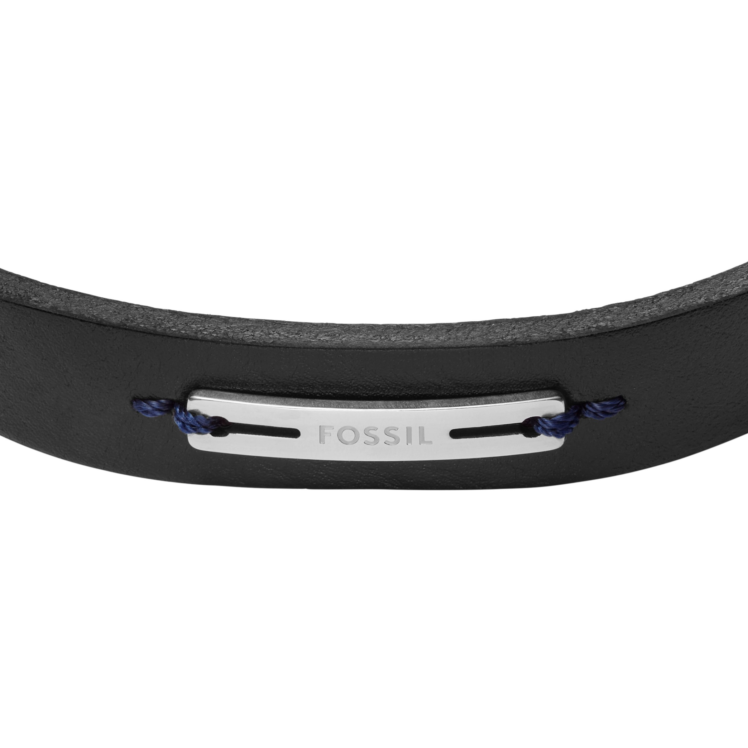 Lederarmband FOSSIL "Schmuck Geschenk Edelstahl, Leder MACHINE", edelstahlfarben, schwarz, blau, Armbänder, Herren, 31,4cm, Edelstahl Leder, Edelstahl, Leder, Lederarmband 4