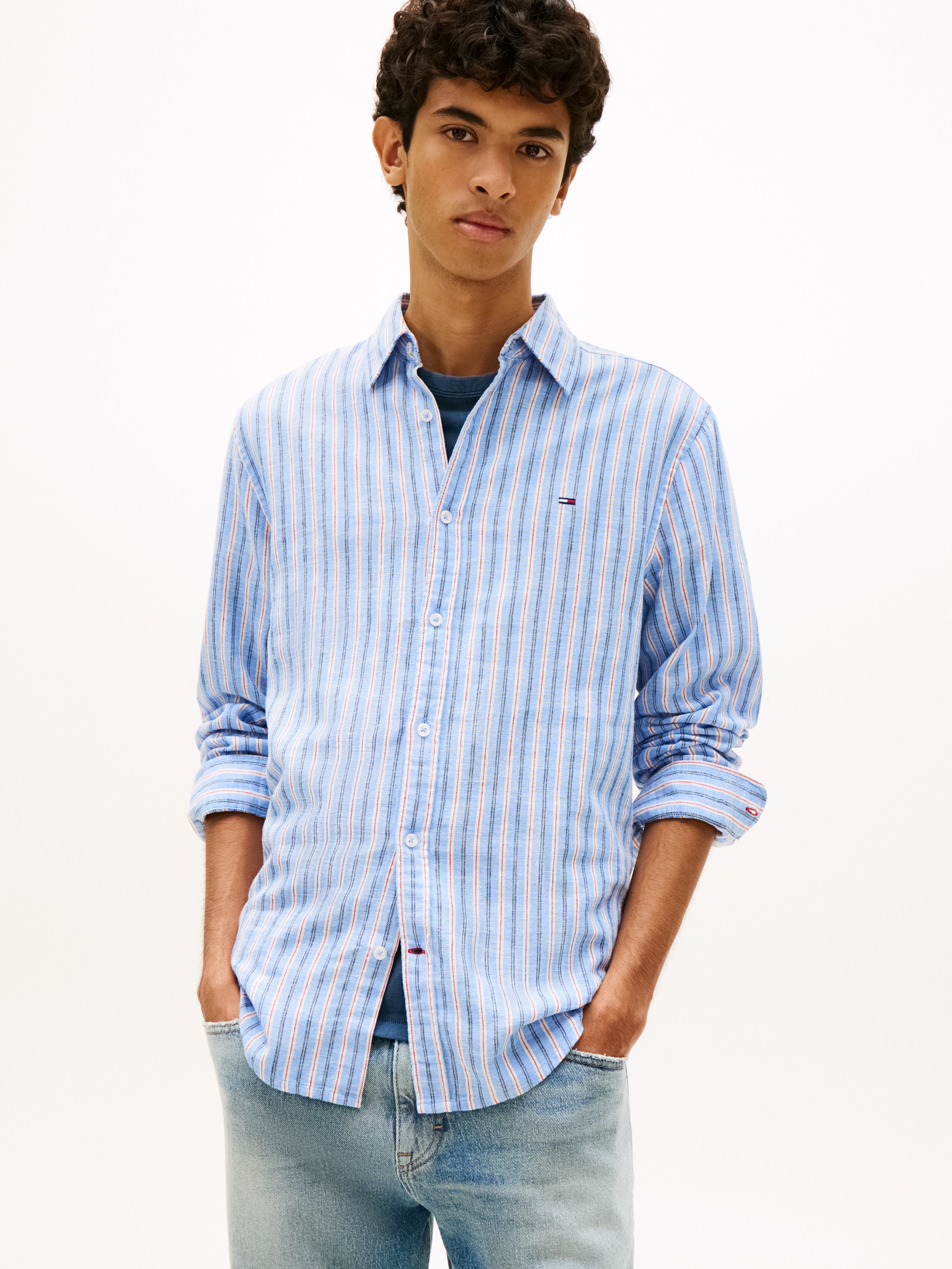 Tommy Jeans Langarmhemd "REGULAR LINEN MIX STRIPES" Regular fit mit Streife günstig online kaufen
