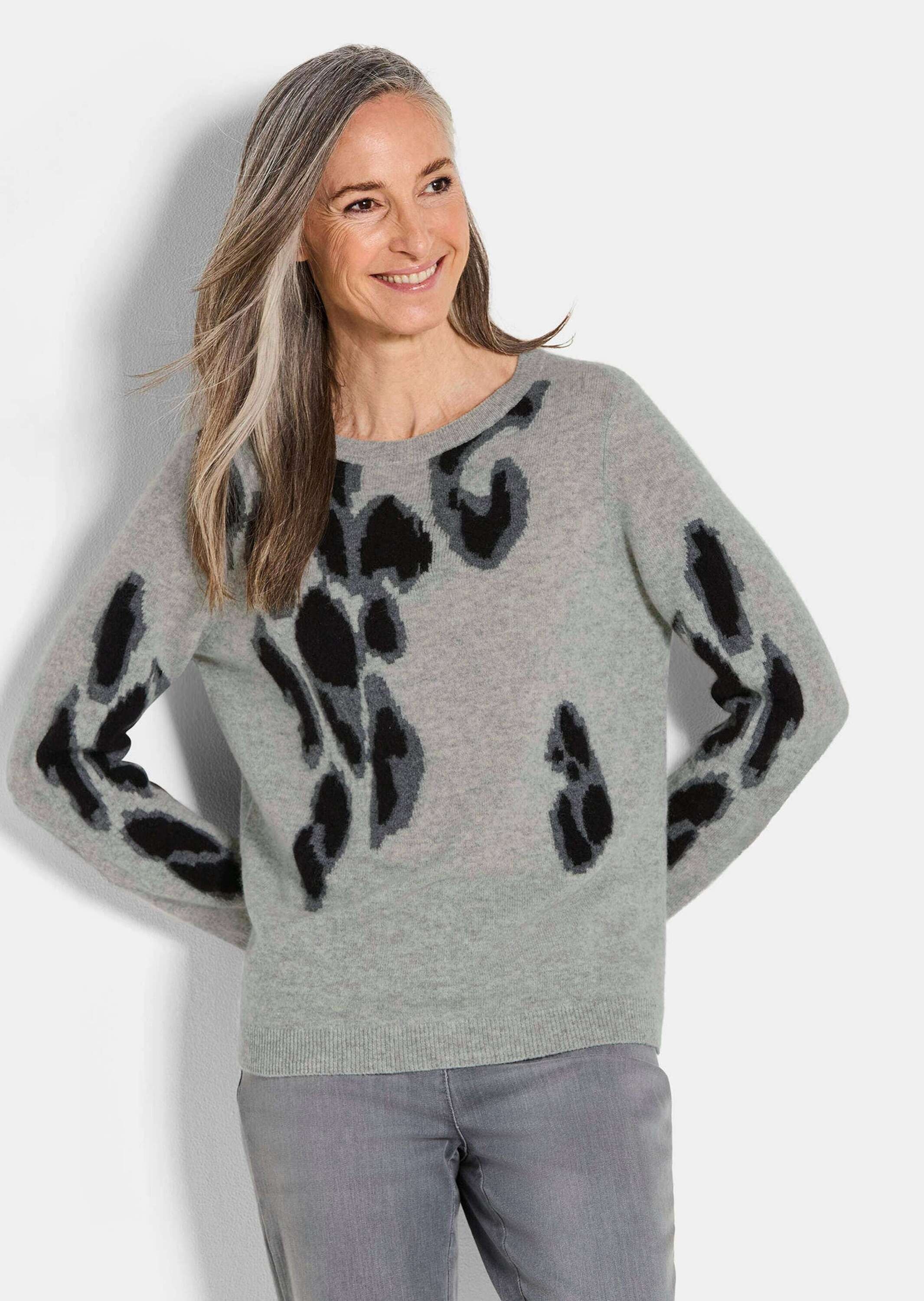 Goldner Long Sleeve Cashmere Sweater Gray Patterned Size 40 2