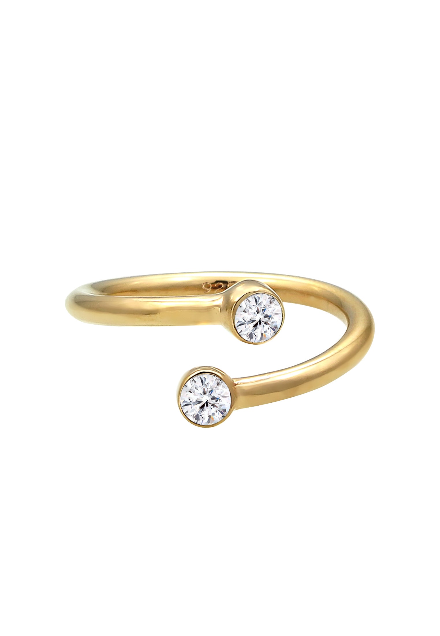 Elli Fingerring »Wickelring Glas Kristalle Weiß 925 Sterling Silber vergoldet«