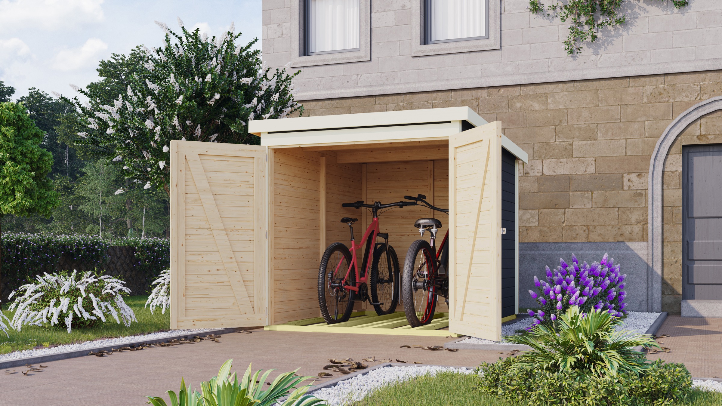 Karibu Fahrradbox »Fahrradgarage mit Einschub und Halterung für bis zu 3 Fahrräder«, in 2 Ausführungen, BxTxH: 162,5x216x167 cm
