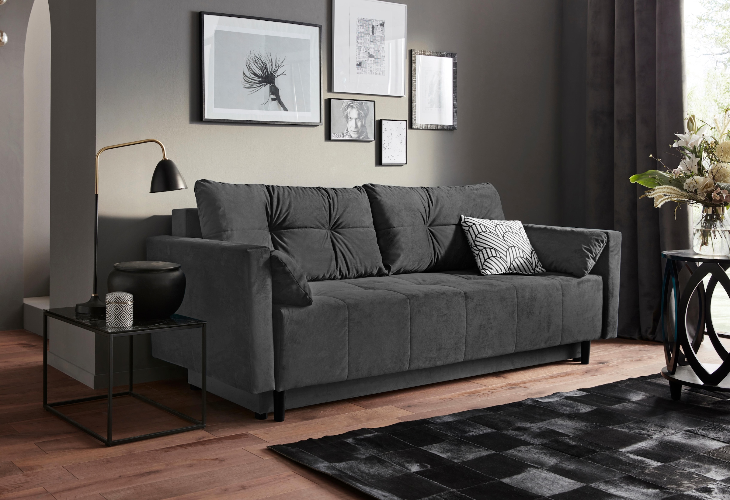 COLLECTION AB Schlafsofa "Solar, B: 225 cm, Liegel. 136x200 cm" Schlaffunktion, Bettkasten & 1 Zierkissen, Federkern