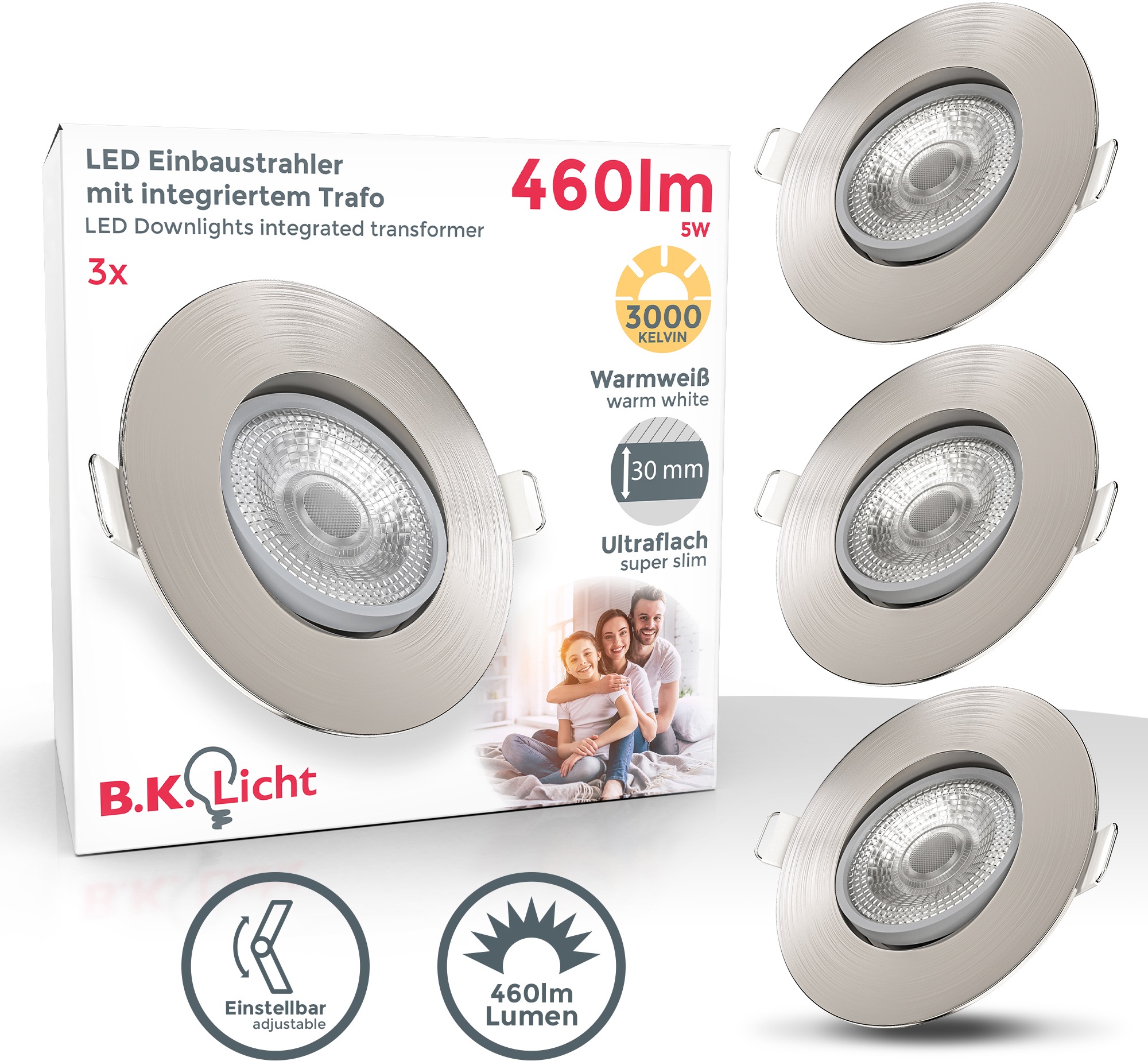 LED 3 B.K.Licht | Lumen, matt-nickel Einbauleuchte, flammig-flammig, inkl. ultra-flach, 5W 460 BAUR Einbauspots, schwenkbar,