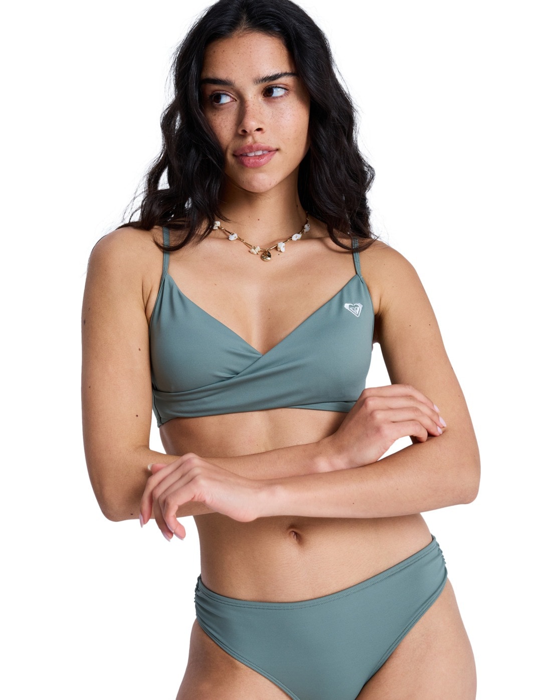 "Bandeau-Bikini-Top ROXY ""Solid Essentials Wrap Bra"", Damen, Gr. L, grün (agave grün), Obermaterial: 85% Polyester, 15% Elasthan., Bikini-Oberteile"