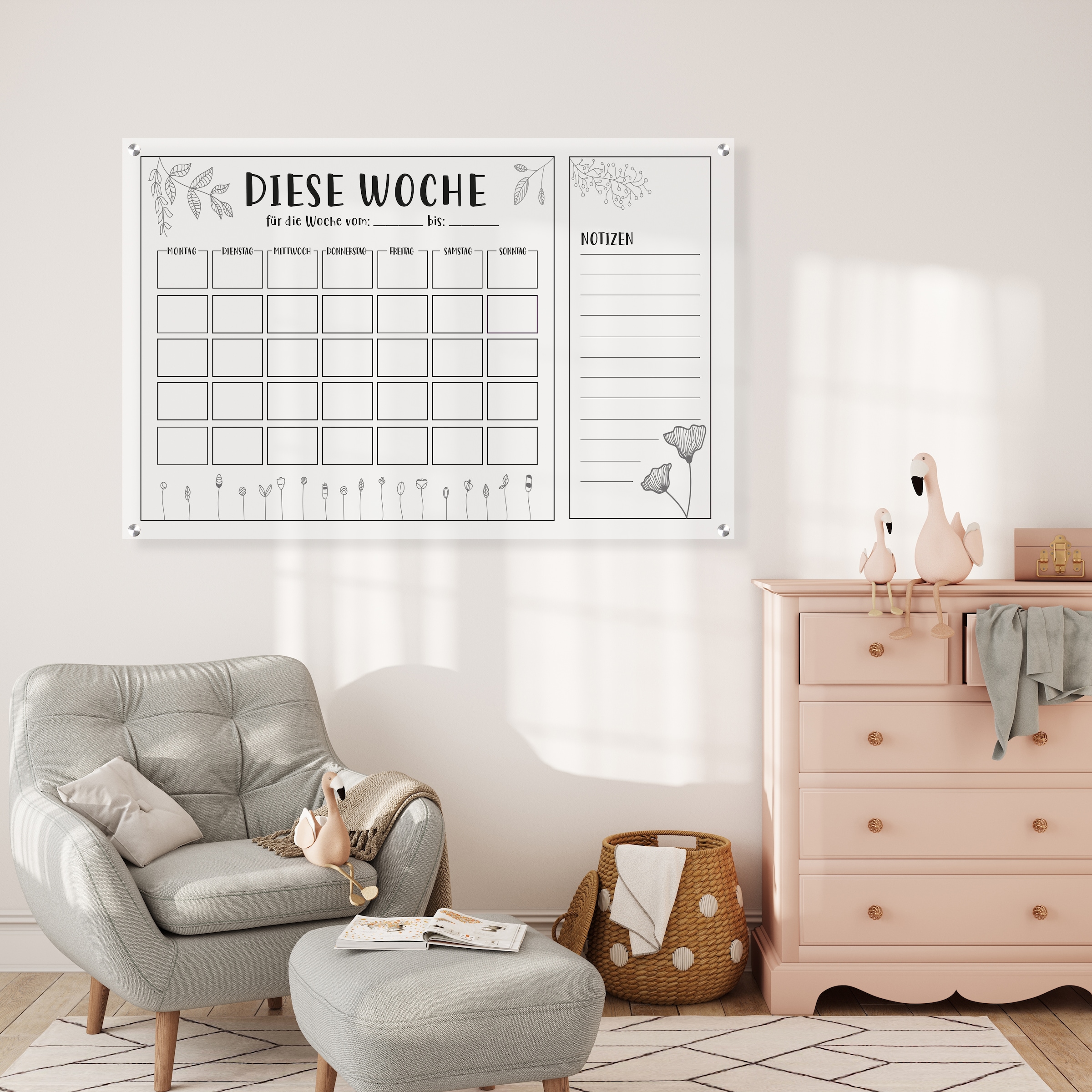 Wanddekoobjekt »Flower«, Familienkalender, Wochen - Wandkalender, Acrylglas