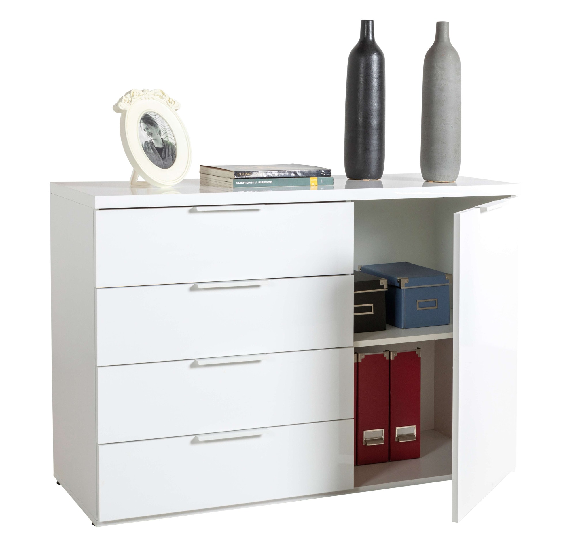 Composad Kommode »Mundi, Lowboard, TV-Board, TV-Kommode, Fernsehschrank«, (1 St.), mit 4 Schubladen und 1 Tür hochglanz lackiert