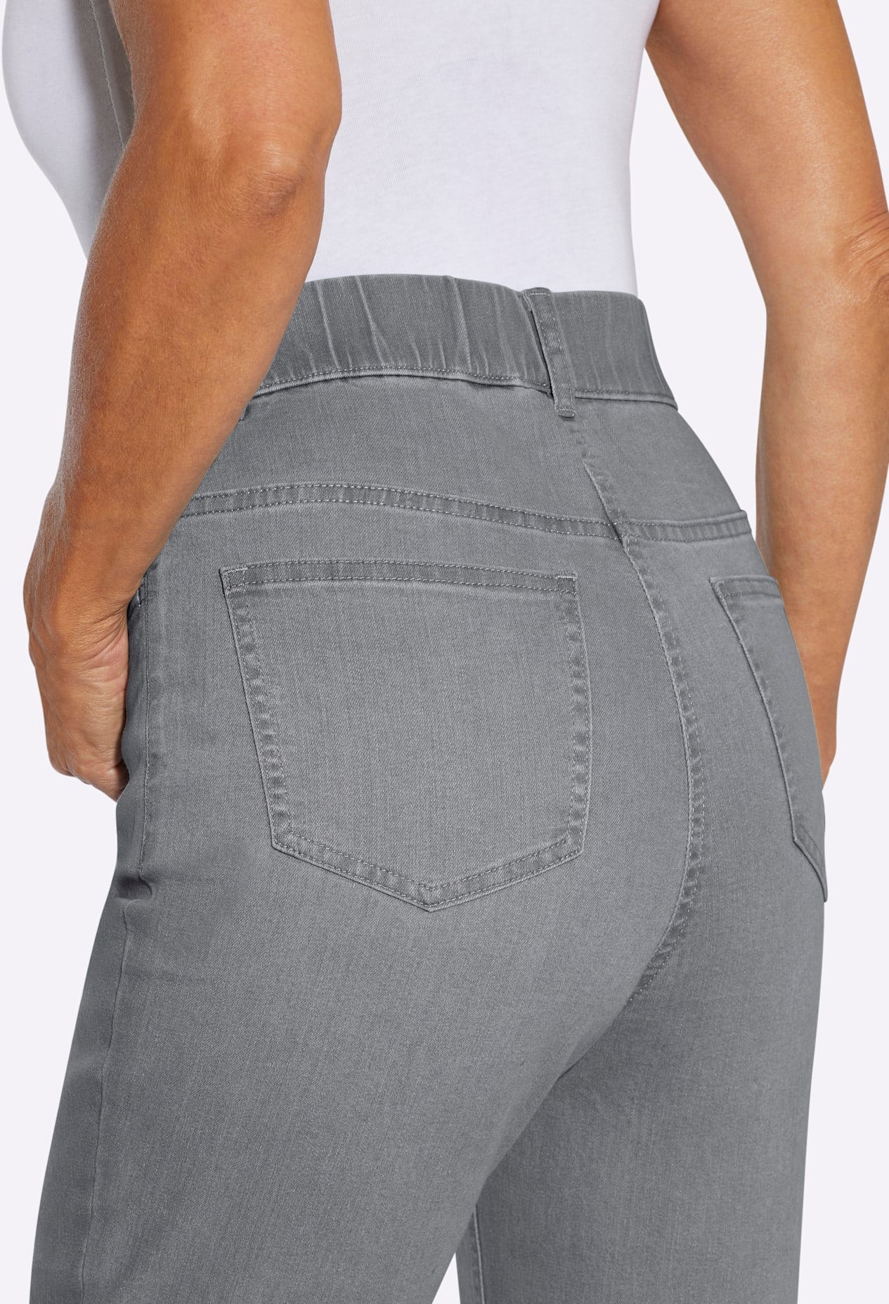 Bequeme Jeans CLASSIC BASICS, Damen, Gr. 42, Normalgrößen, grau denim, 81% Baumwolle, 17% Polyester, 2% Elasthan, unifarben, Jeans 3