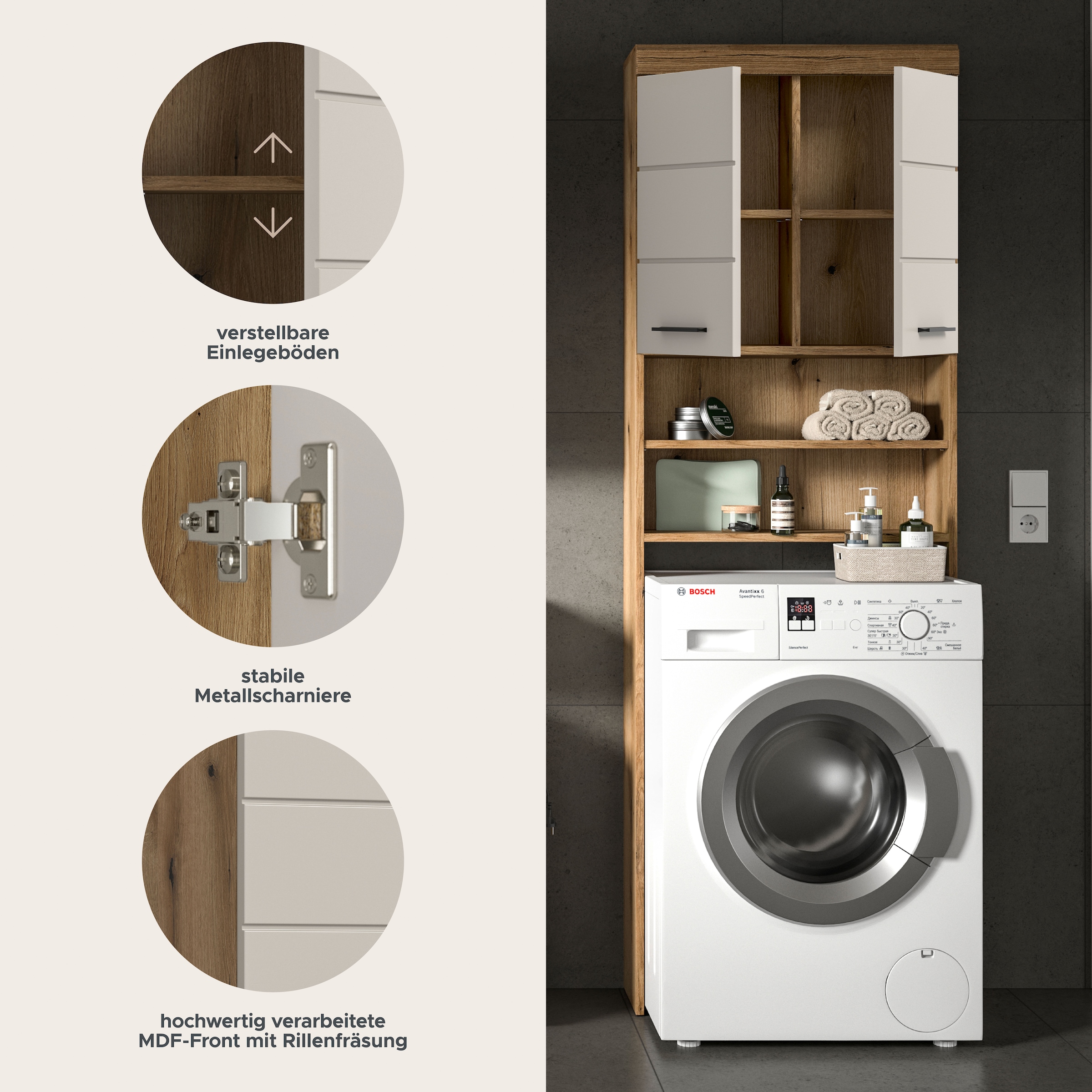 welltime Waschmaschinenumbauschrank »SIENA, Breite 63cm, für Waschmaschine & Trockner, 2 Türen, MDF-Front« TOPSELLER!,  in verschiedenen Farben, Überbauschrank, Umbauschrank, Badschrank