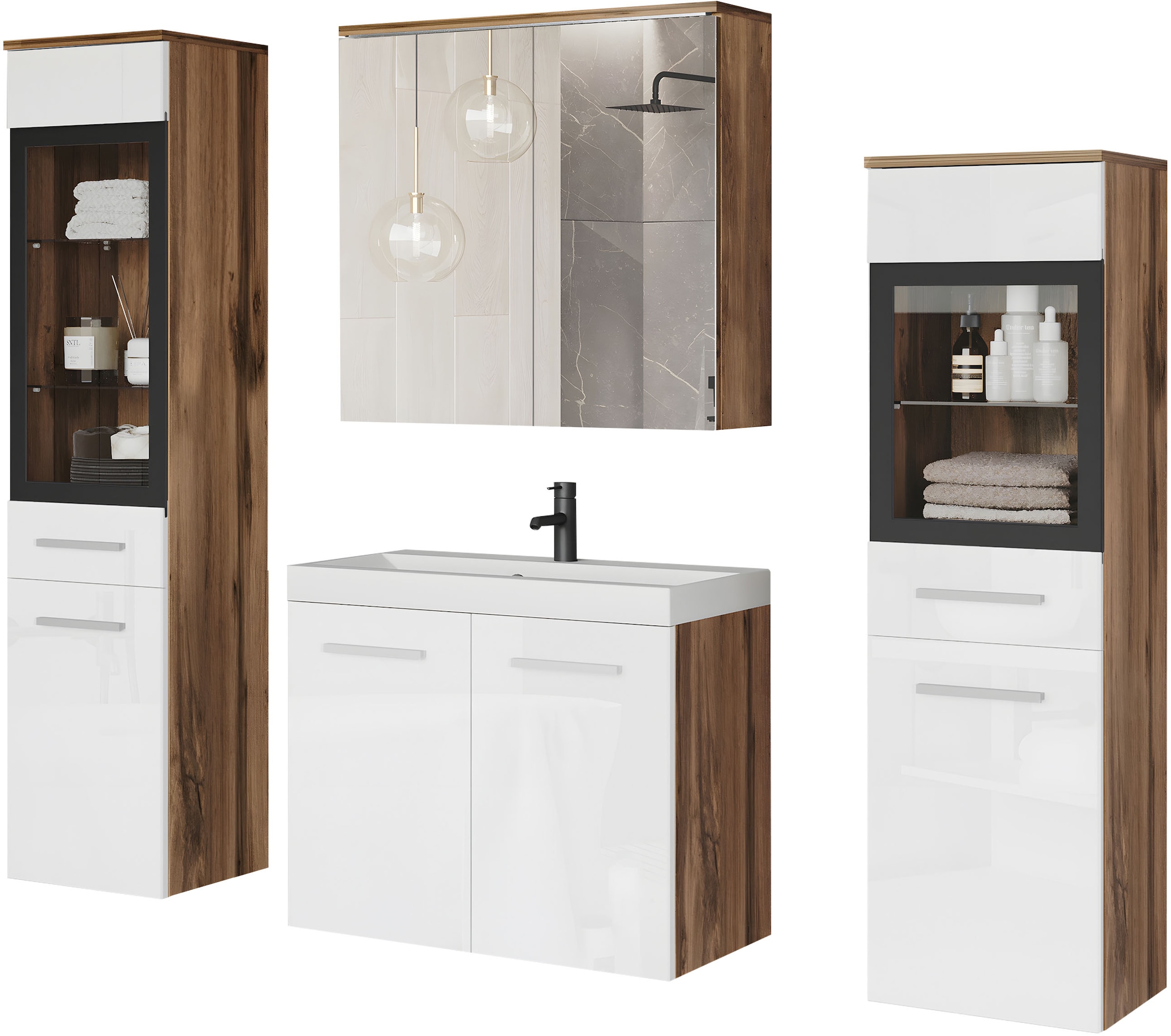 welltime Badmöbel-Set "MADRIT II, Schrank mit Waschbecken, 2 Hänger, Spiege günstig online kaufen