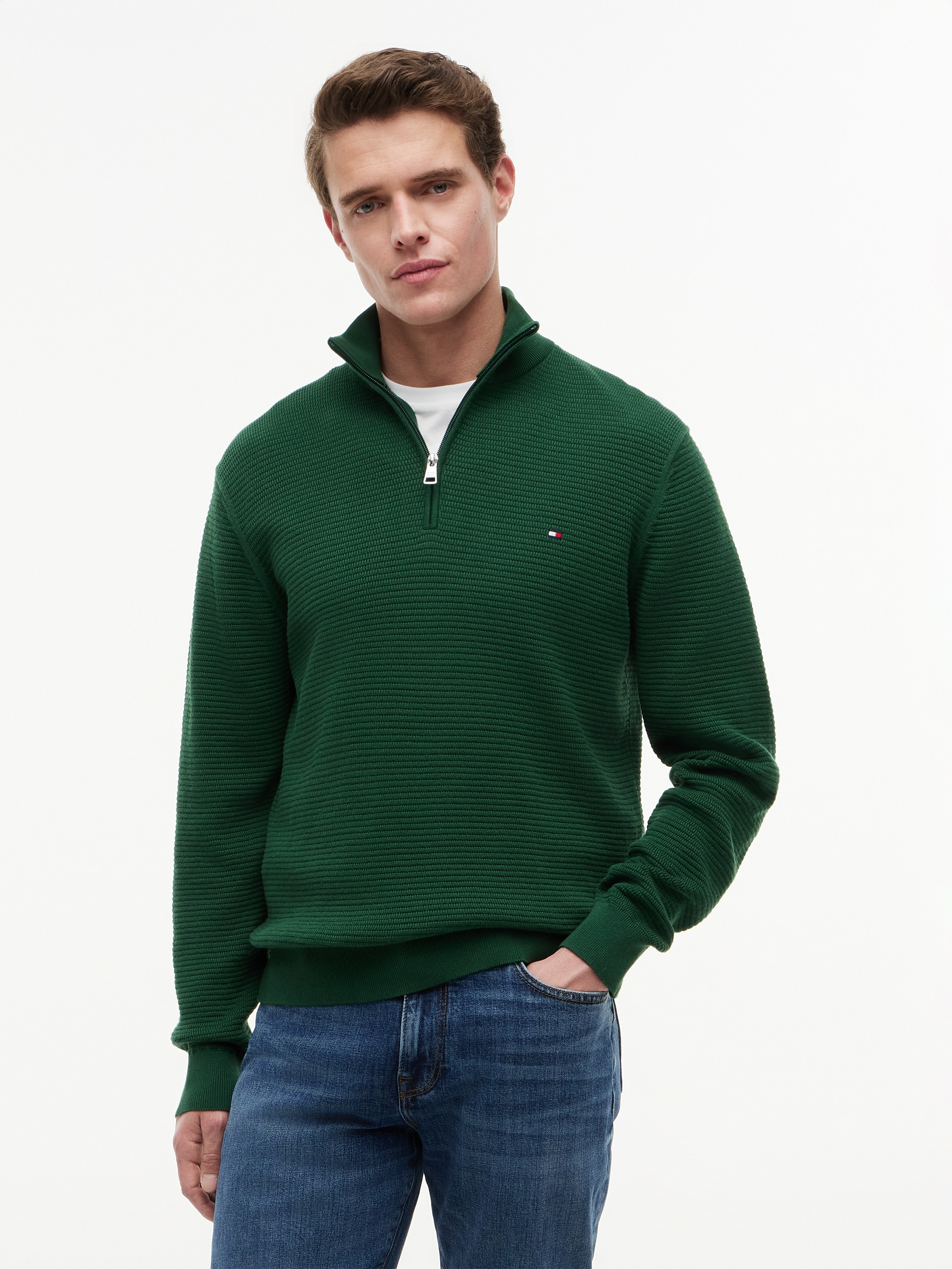 Tommy Hilfiger Strickpullover "SEASONAL STRUCTURE ZIP MOCK" Regular fit mit Troyerkragen