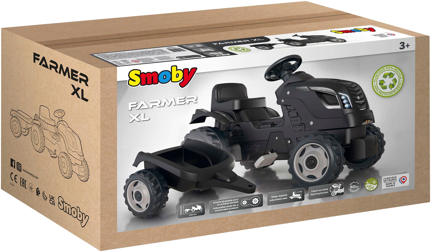 Smoby Trettraktor »Farmer XLS schwarz+«, mit Anhänger; Made in Europe