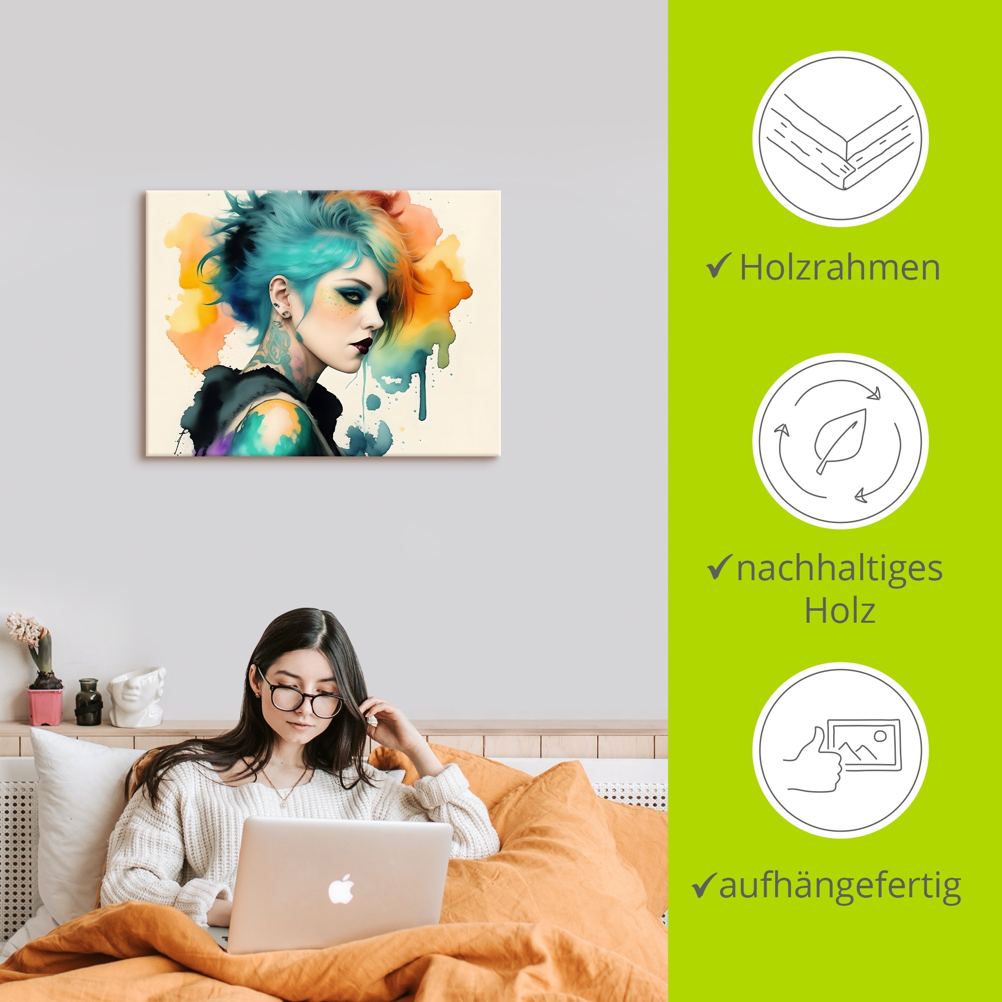Wandbild ARTLAND "Weiblicher Punk III", farbe bild(er): farbig, B:60cm H:45cm, Bilder, als Alubild, Leinwandbild, Poster, Wandaufkleber in verschied. Größen 5
