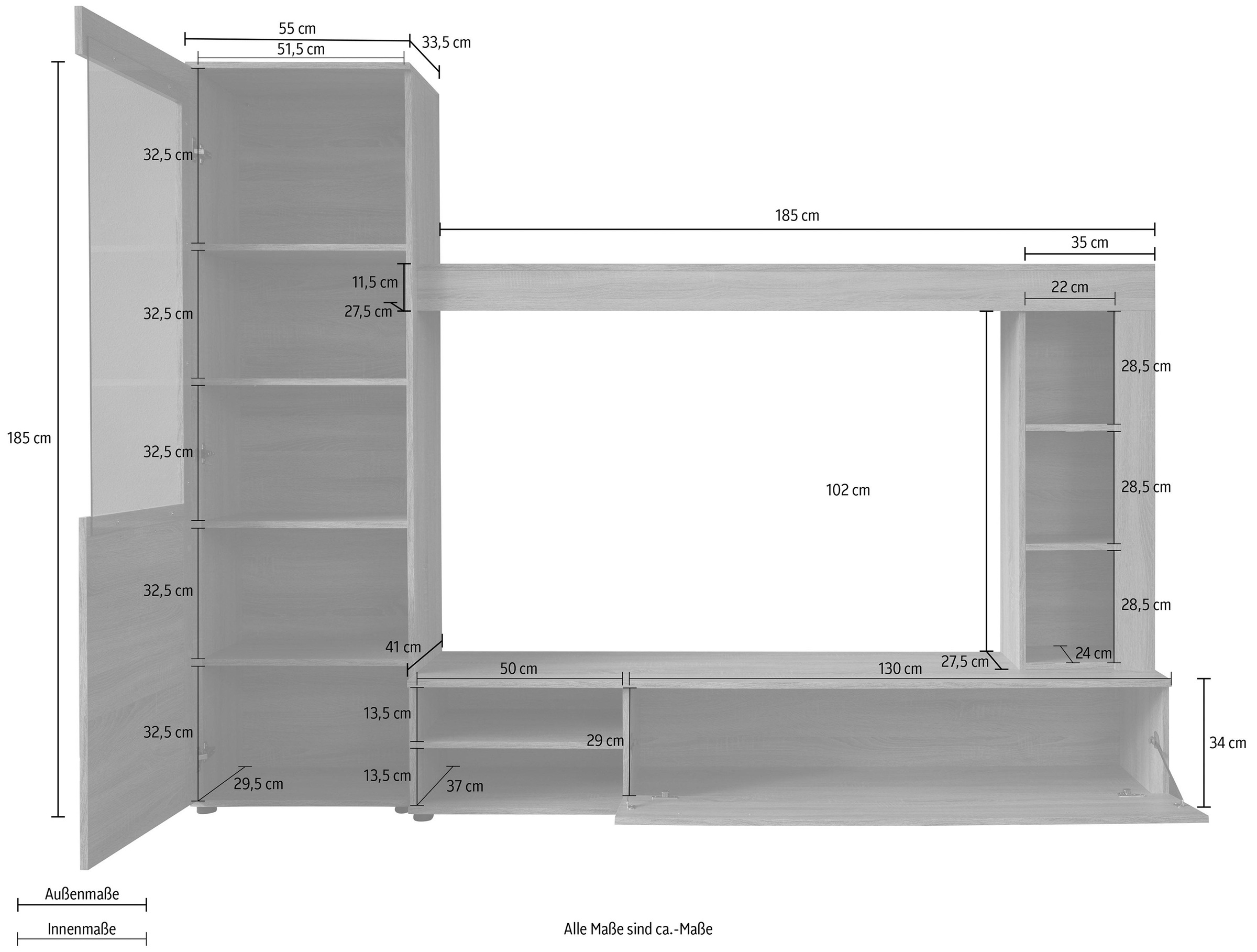 INOSIGN Wohnwand »Laholm«, (Set, 4 St.), Anbauwand für Fernseher bis 65 Zoll - Maße (B/T/H) 240/41/185 cm
