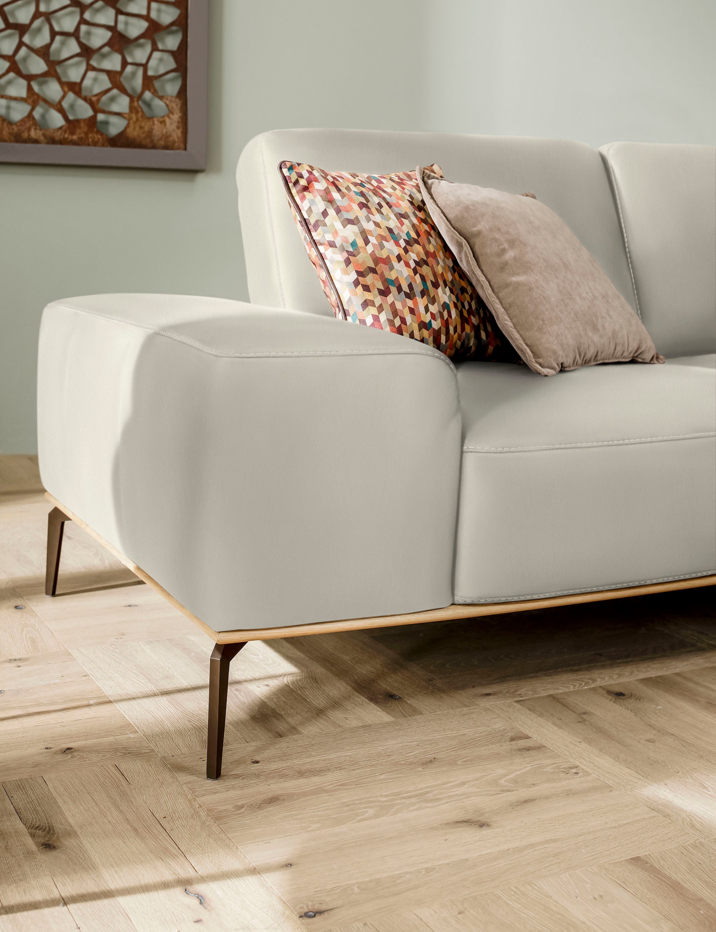 W.SCHILLIG Ecksofa »run, Designsofa mit tollem Sitzkomfort, L-Form«, mit Holzsockel, Füße in Bronze pulverbeschichtet, Breite 299 cm