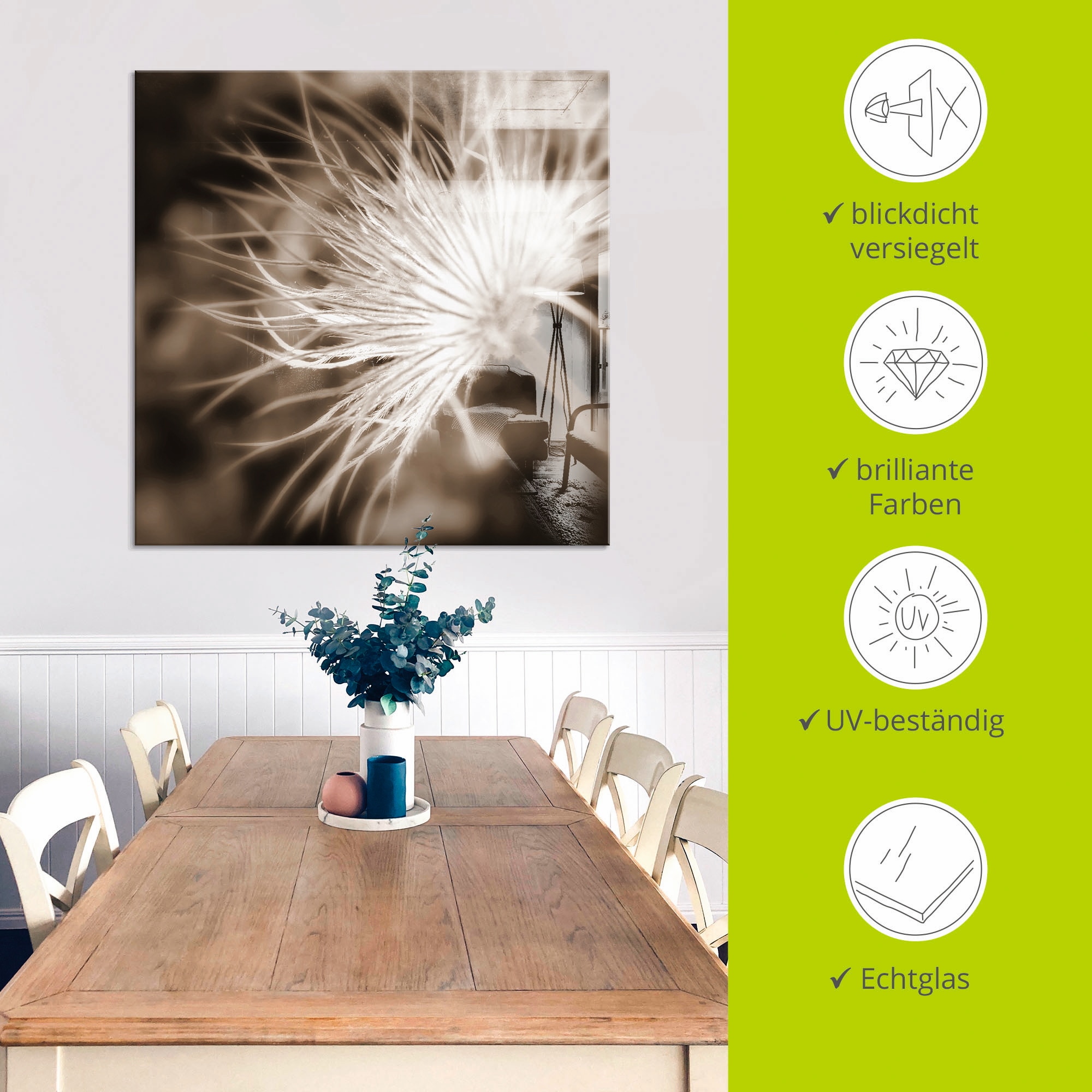 Artland Glasbild »leicht wie eine Feder«, Blumen, (1 St.), in verschiedenen Größen