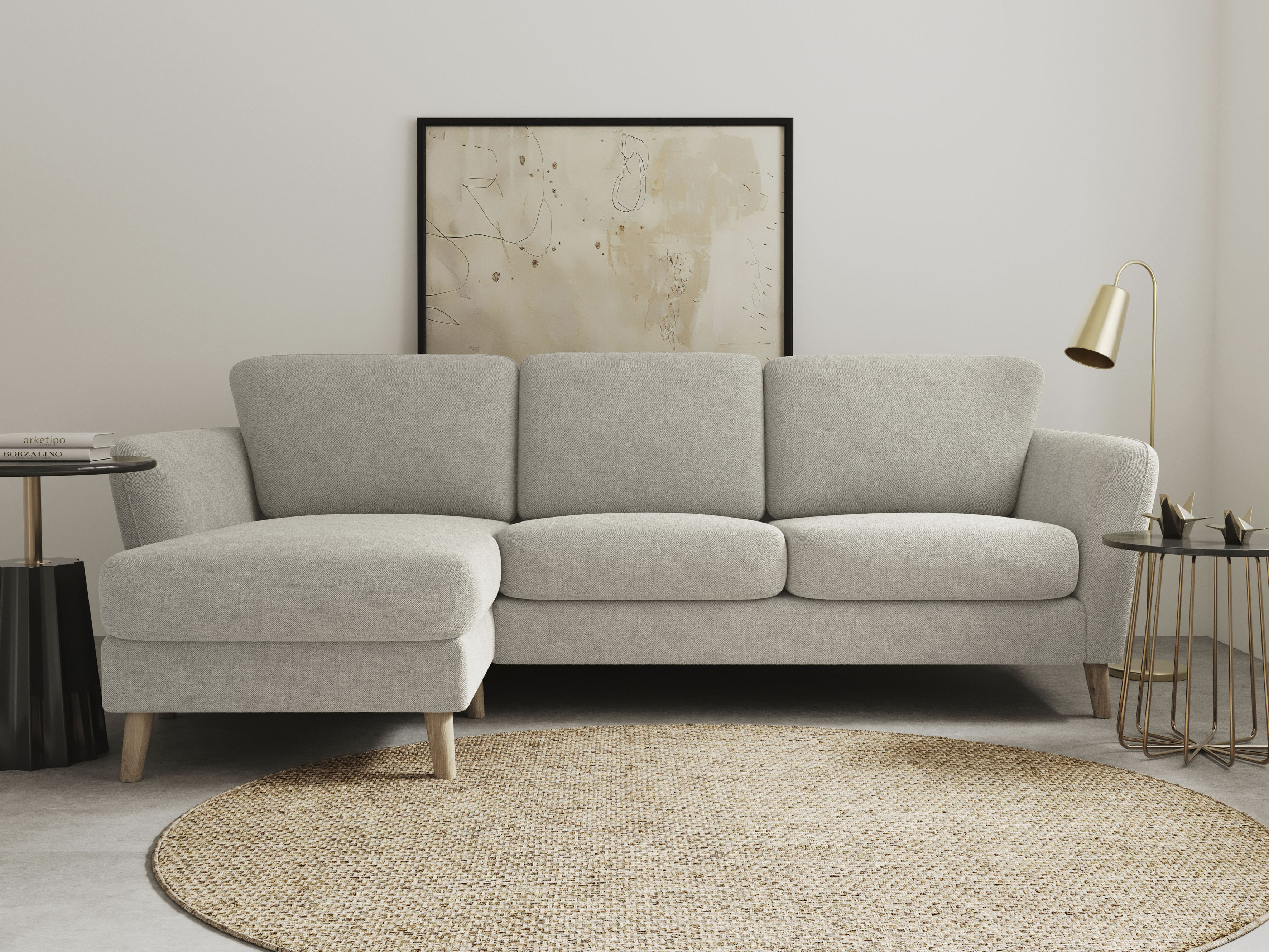 OTTO home Ecksofa "MARSEILLE (242/152cm),L-Form, Rec. rechts/links" Massivholzbeine Eiche, Landhausstil, Wellenunterfederung