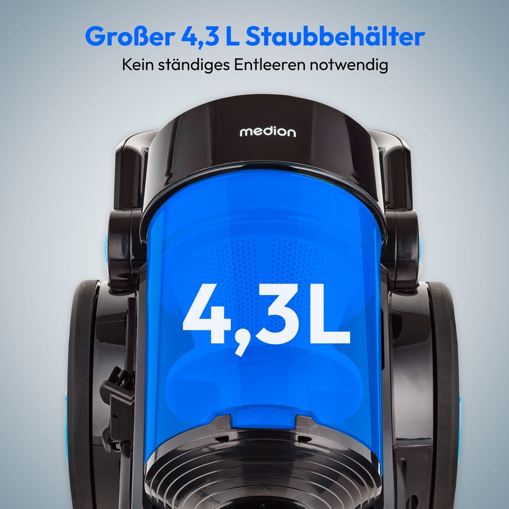 Medion® Bodenstaubsauger »P4000 (MD 11906), 8.000 Pa Saugleistung, 4,3L, Multizyklon-Technologie«, 900 W, beutellos, 11 Meter Kabellänge, HEPA 13 Filter, 75 dB, integriertes Zubehör