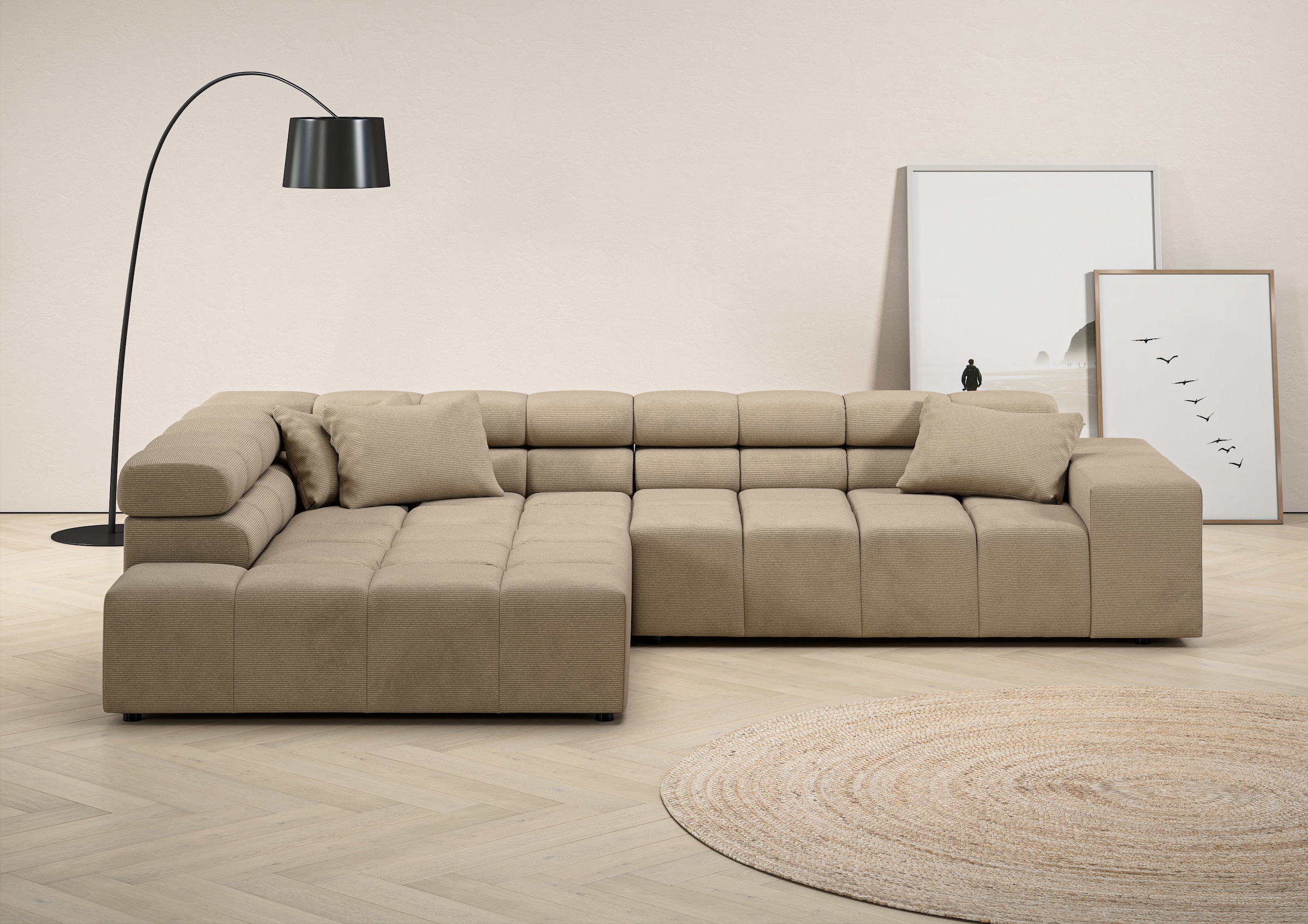 Ecksofa »Ancona incl. Kopfteilverstellung, Zierkissen Breite 319cm, L-Form«, wahlweise...