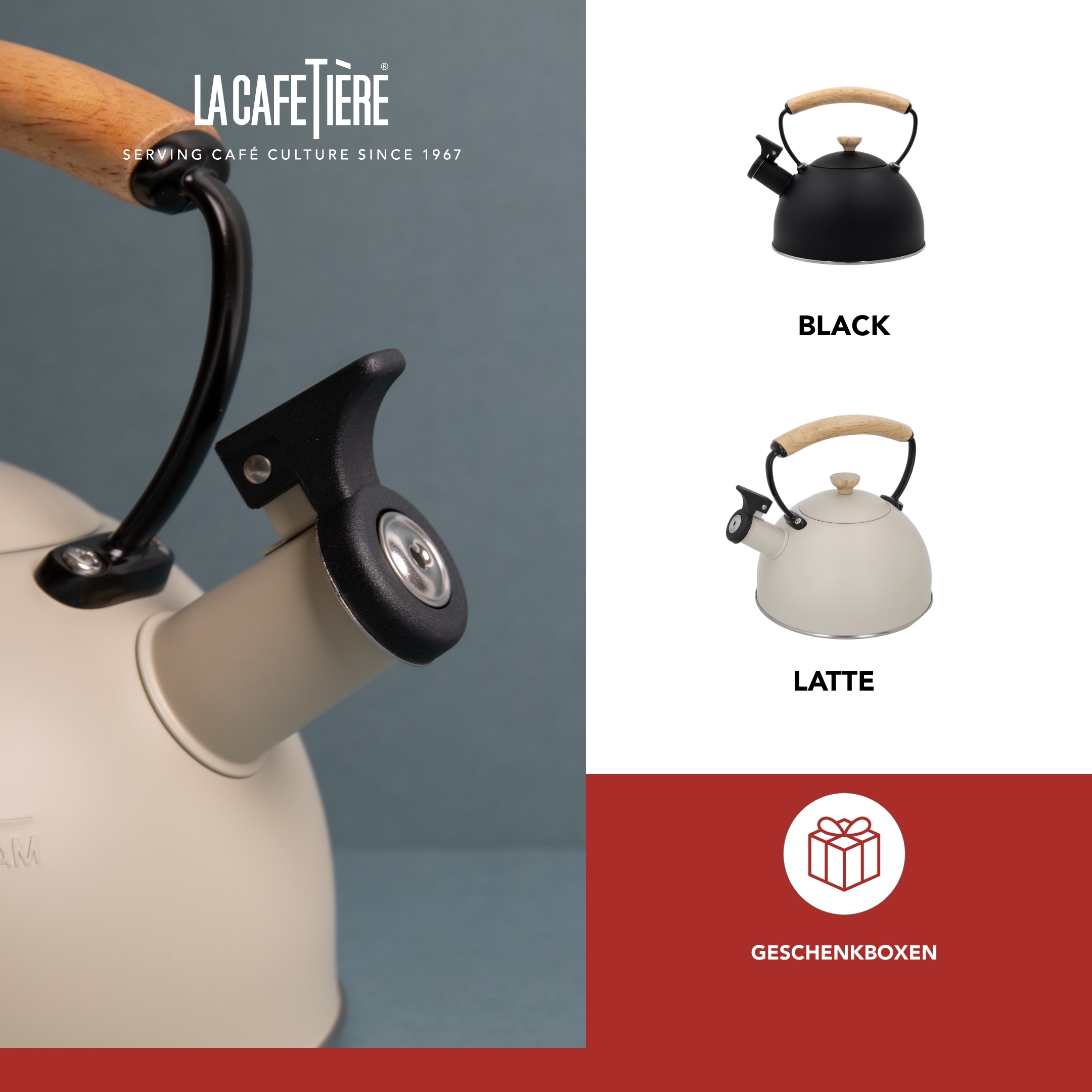 La Cafetière Wasserkessel »La Cafetière«, (1 tlg.), pfeifend, mit Holzgriff, 1,6 Liter, Induktion