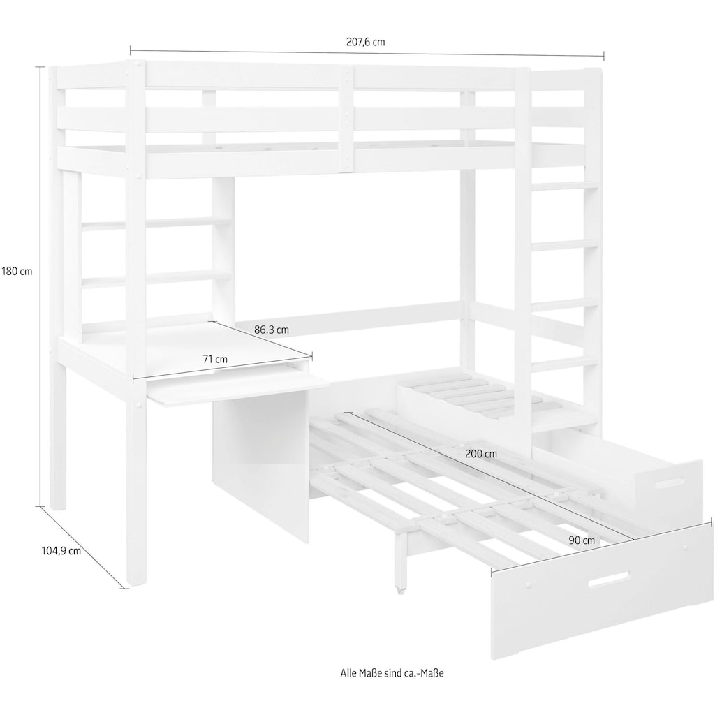 Lüttenhütt Etagenbett »HENNE,TOPSELLER!Ideal für kleine Räume,zweiter Schlafplatz ausziehbar«