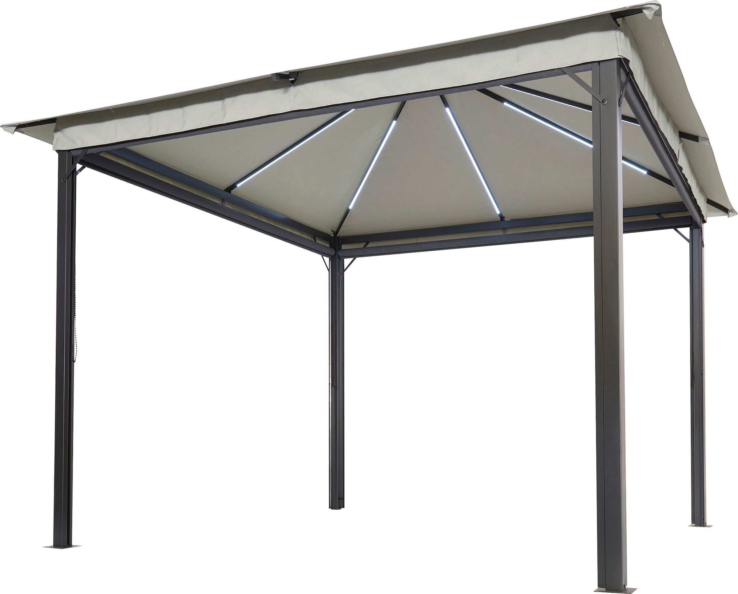 Leco Pavillon "Solar LINA", 300x300 cm, grau mit LED und Gittergewebe-Rollos