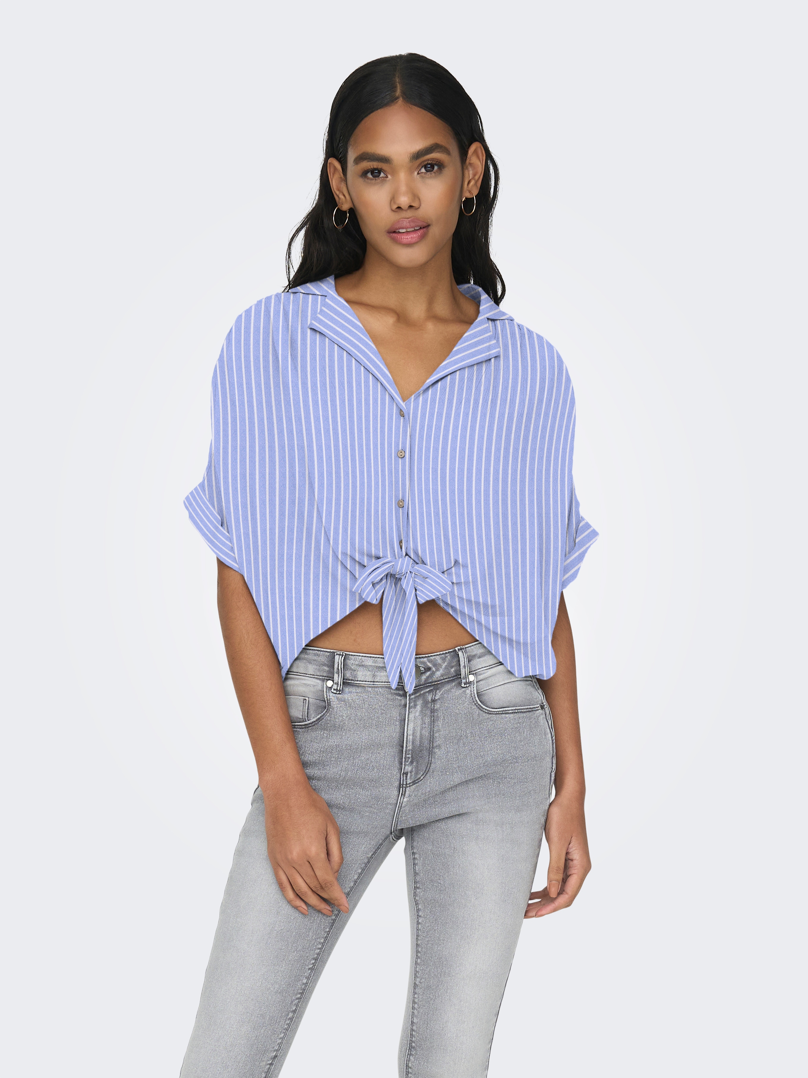 Only Kurzarmbluse "Onlpaula Life S/S Tie Shirt Wvn Noos" Viskose, Regular Fit