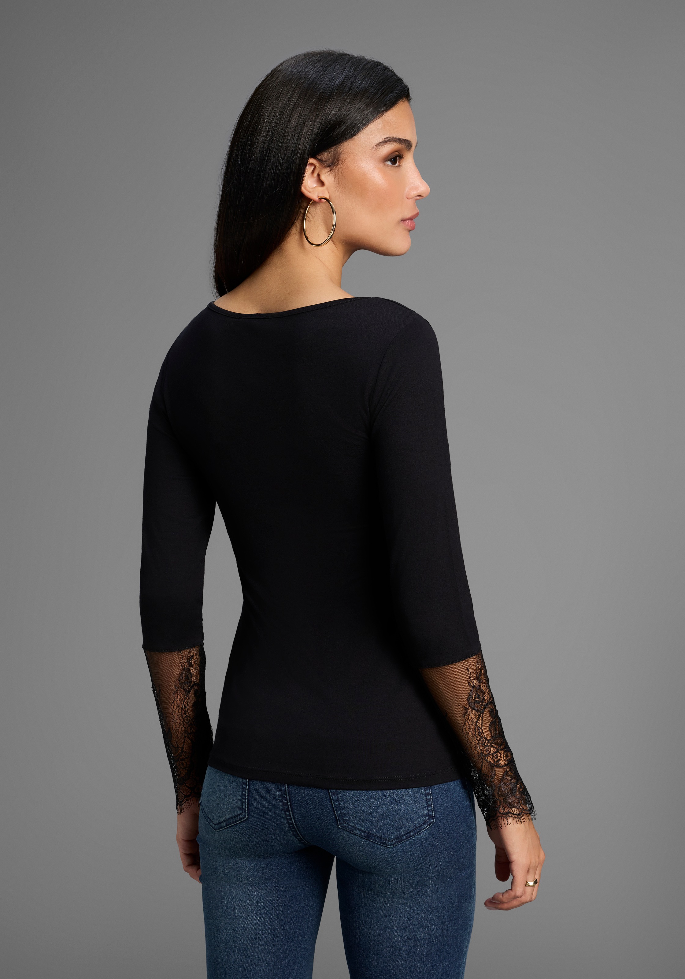 Melrose Langarmshirt, taillierte Passform, aus Jersey und Spitze
