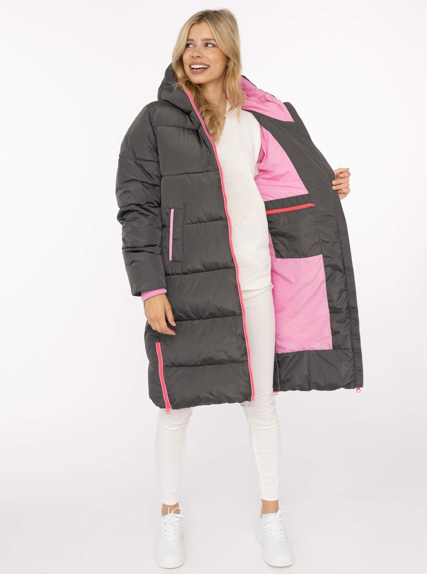 Zwillingsherz Steppmantel »„Cozy“« Kapuze, farbliche Details, Reißverschluss, elastische Bündchen