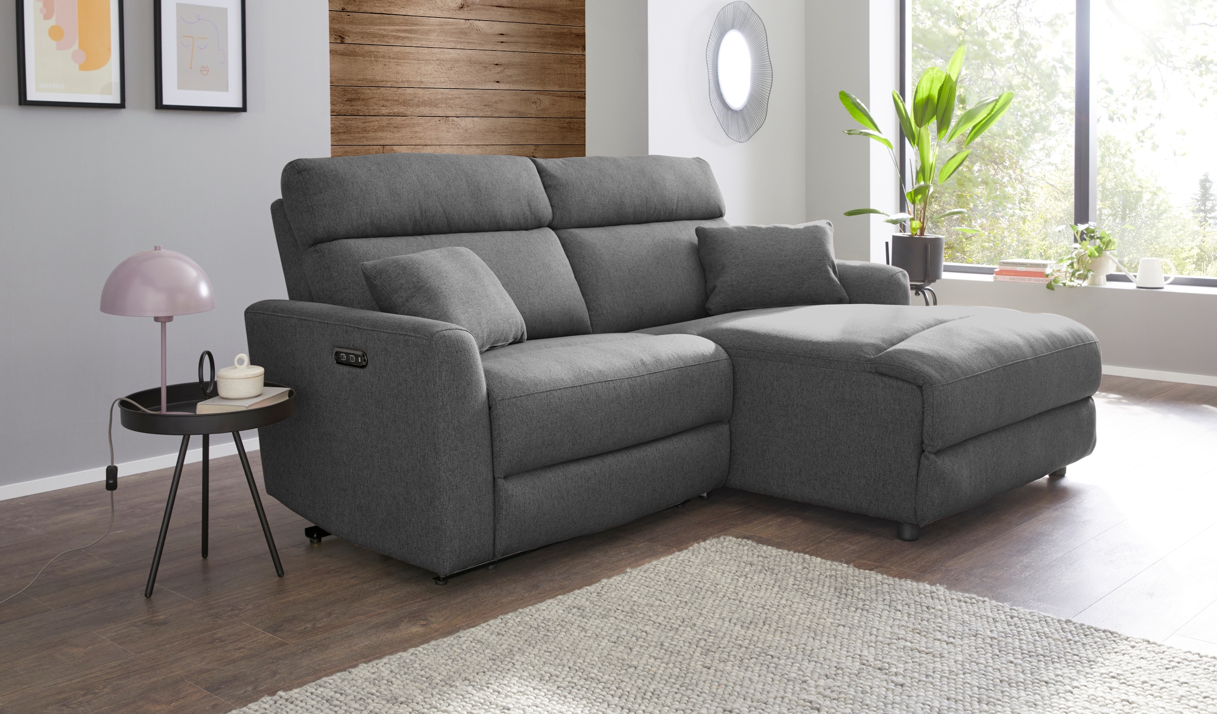 INOSIGN Ecksofa »JENNA, L-Form, 209cm, manuelle u. elektrische Funktion, mit USB A/C,«, Liegefunktion 105°-150°, Federkern, Struktur fein