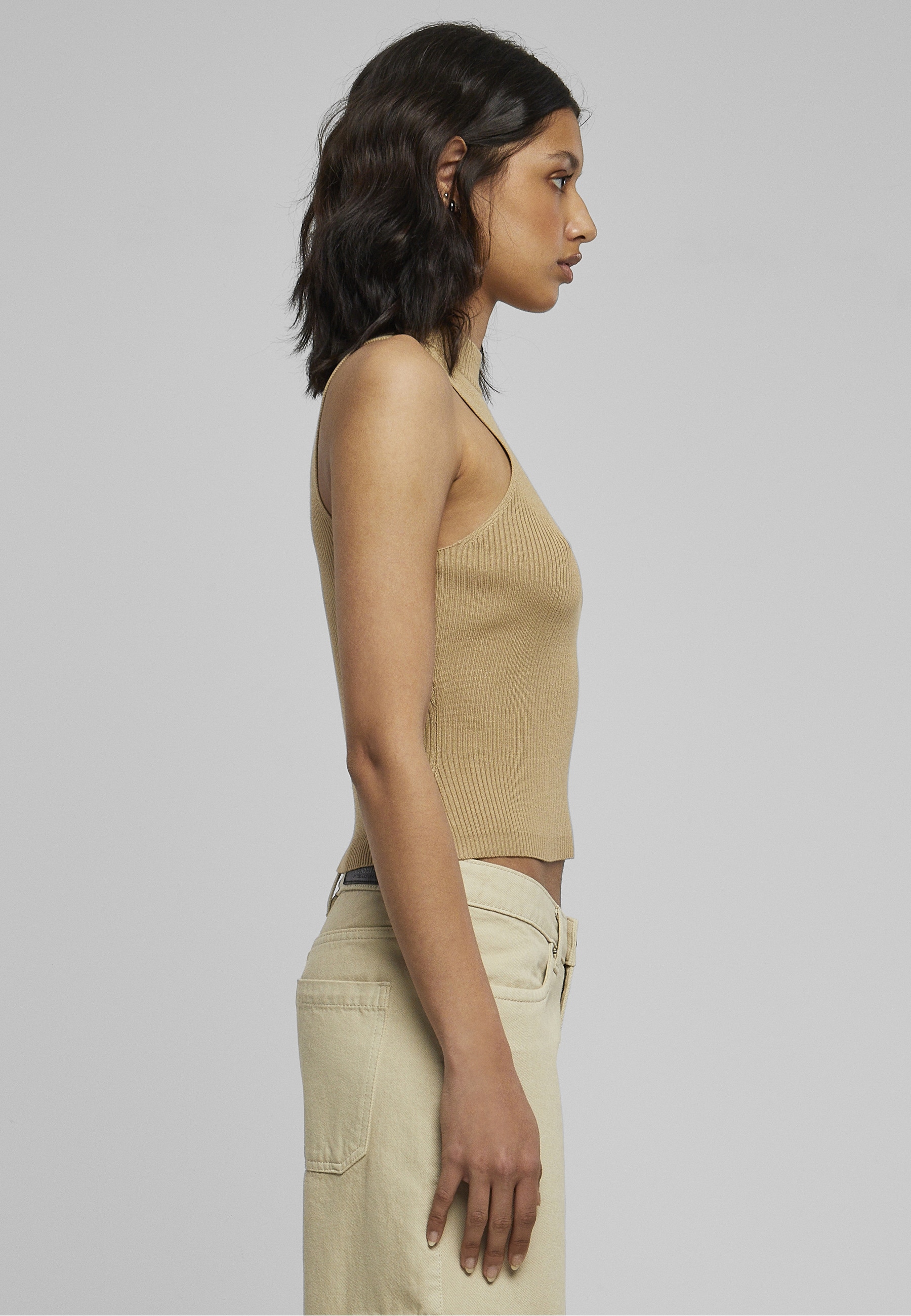 URBAN CLASSICS Tanktop »Urban Classics Damen Ladies Short Rib Knit Turtleneck Top« 1 Stk.