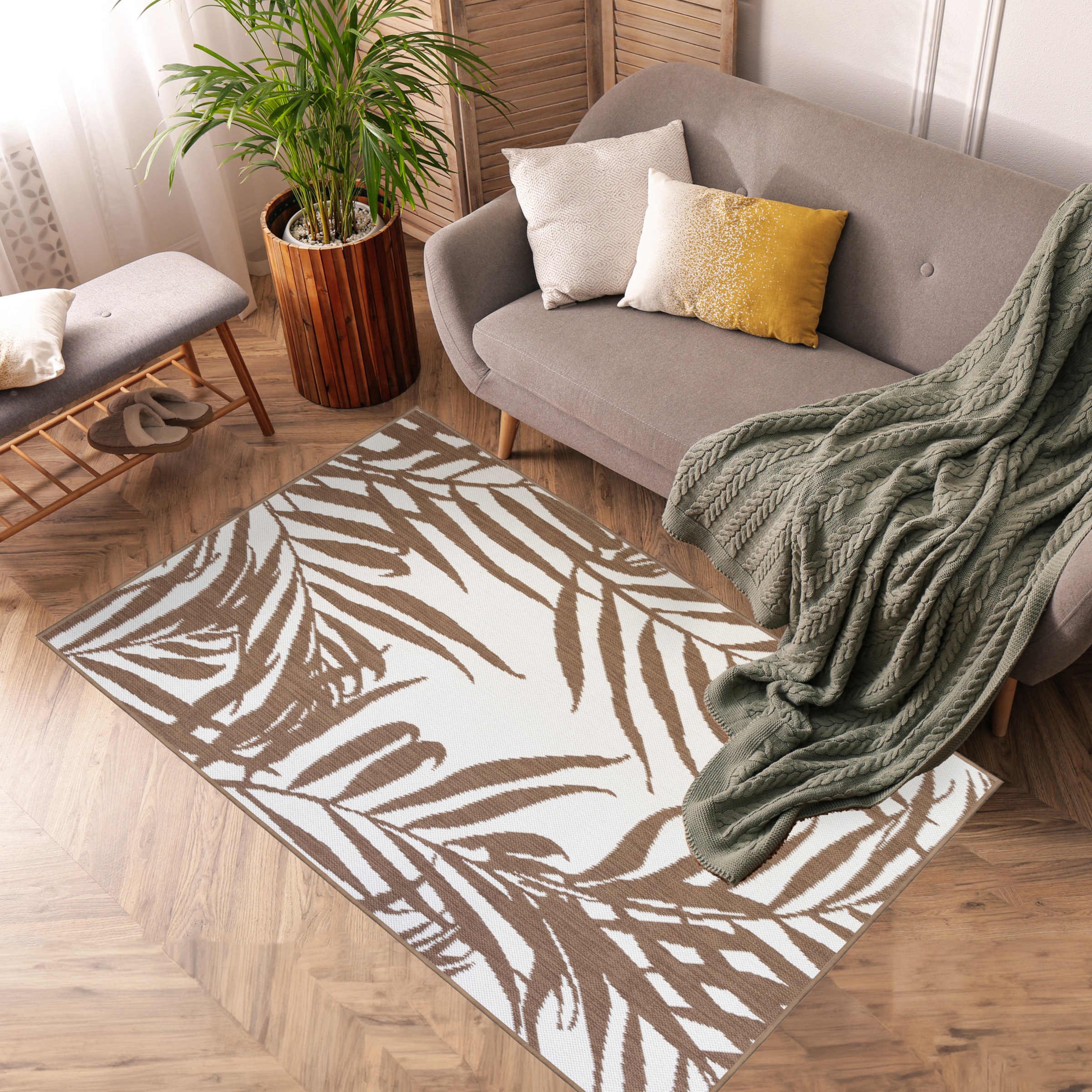 Primaflor-Ideen in Textil Teppich »Outdoorteppich REVERSO - Palm Tree«, rechteckig, 5 mm Höhe, Wendeteppich, Palmblätter, In- und Outdoor geeignet, wasserfest