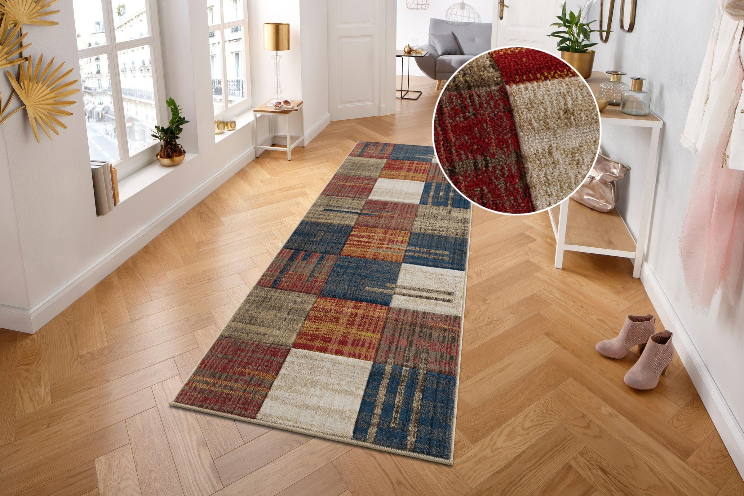 OTTO home Läufer »Beliz« rechteckig 9 mm Höhe mit Konturenschnitt, Kurzflor, Karo-Muster, 3D-Design