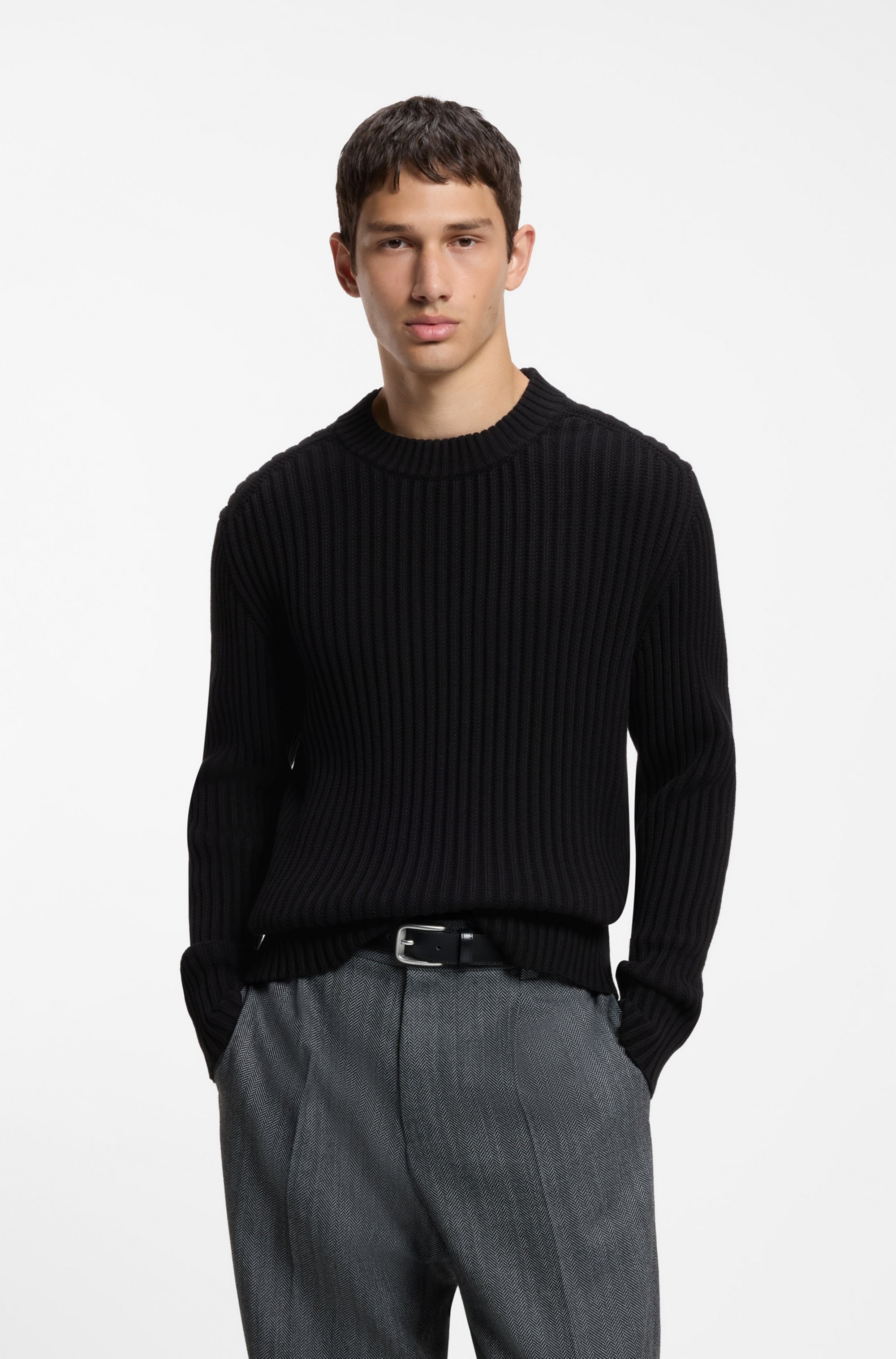 HUGO Strickpullover "Sribban" aus Baumwolle, Relaxed Fit